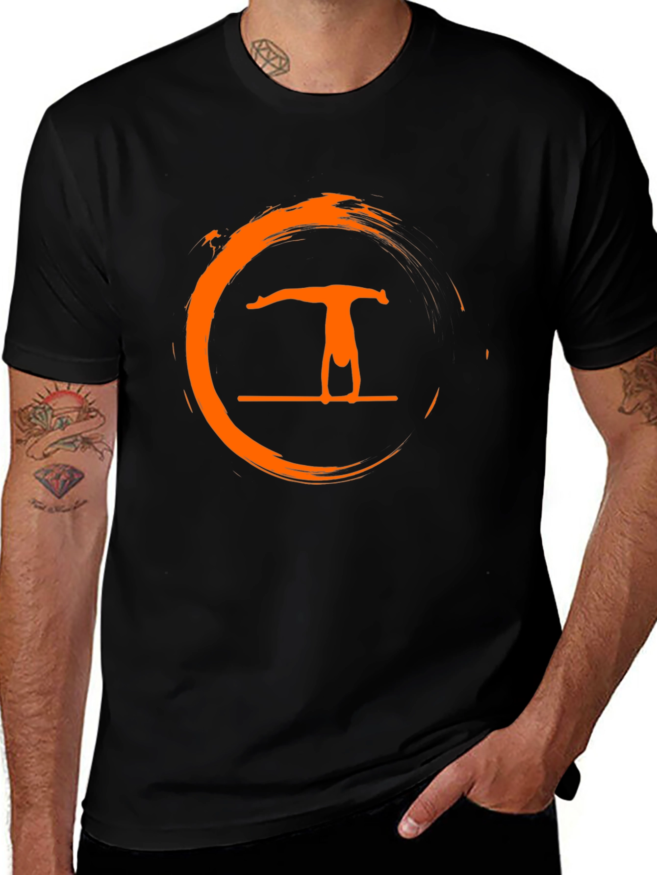 Black Black T-Shirt with Gymnastics Orange Circle Graphic main image