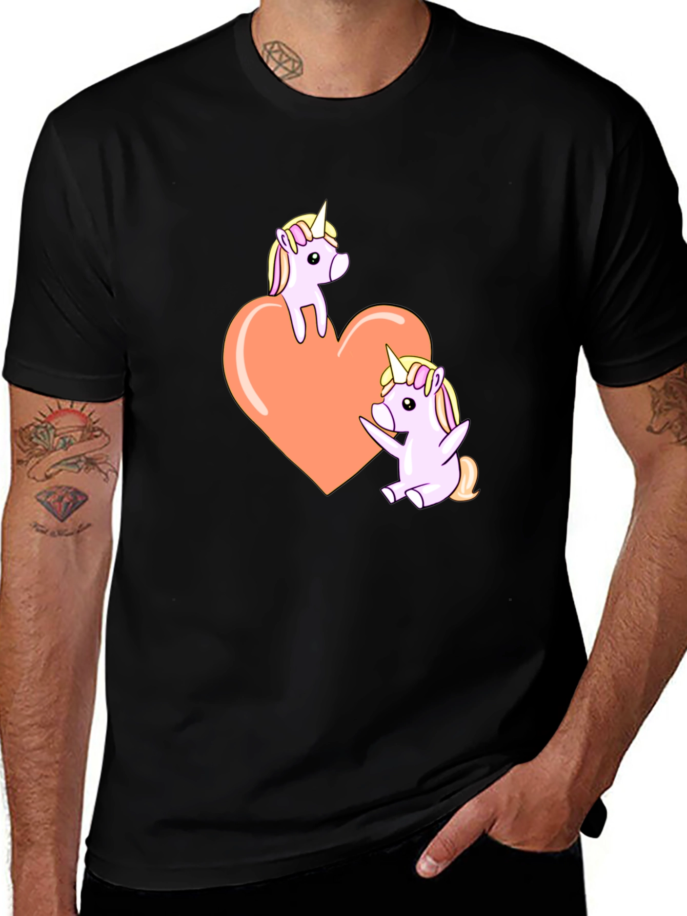 Variant 10 of Cute Unicorn Heart Graphic Tee - Black