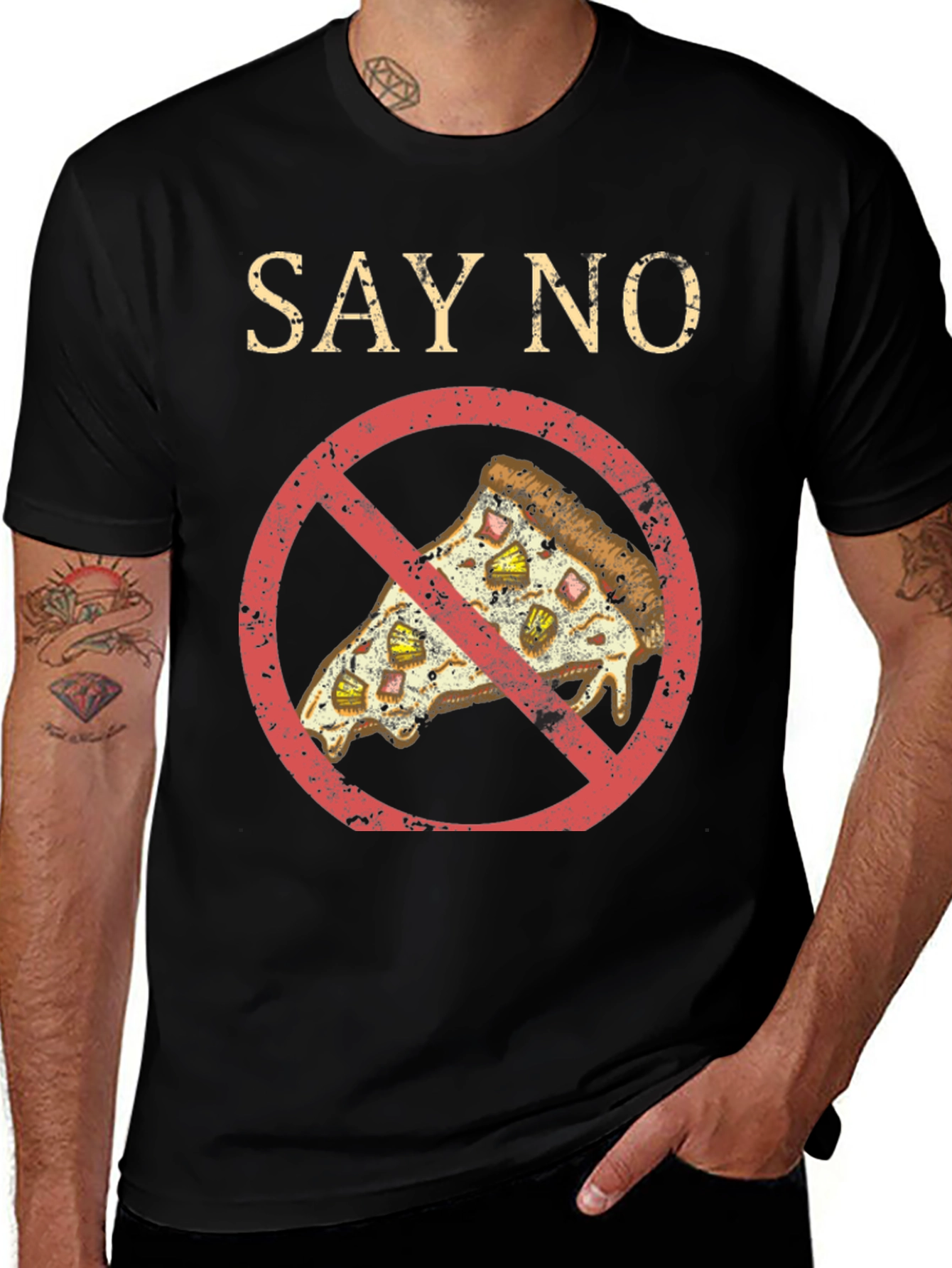Variant 23 of Say No To Pizza T-Shirt - Black Graphic Tee