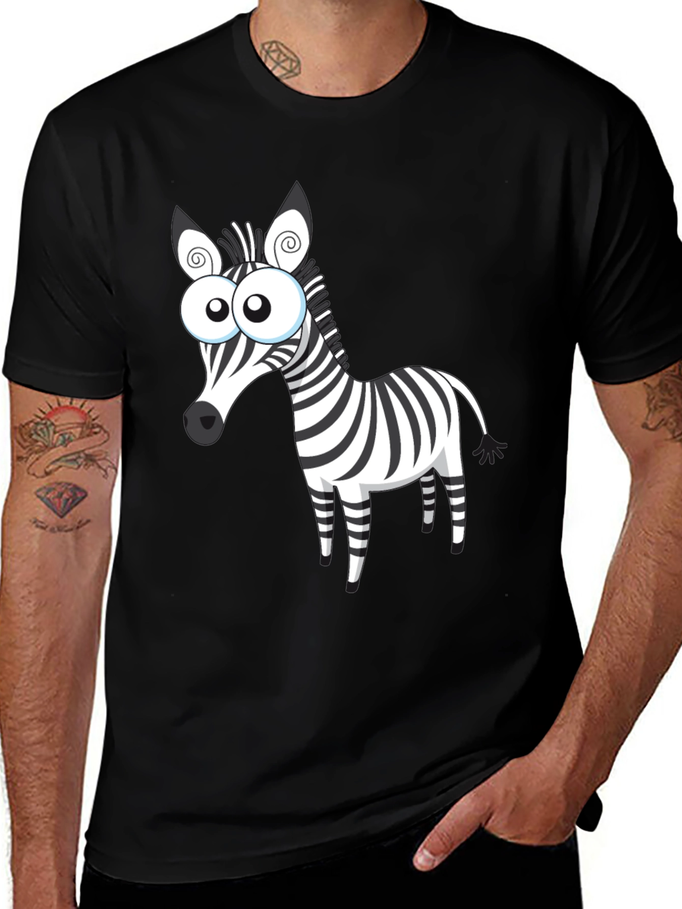 Variant 23 of Cartoon Zebra Graphic Black T-Shirt