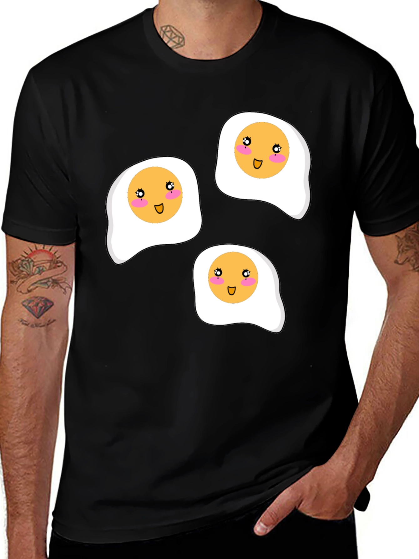 Variant 30 of Funny Kawaii Fried Eggs Black T-Shirt