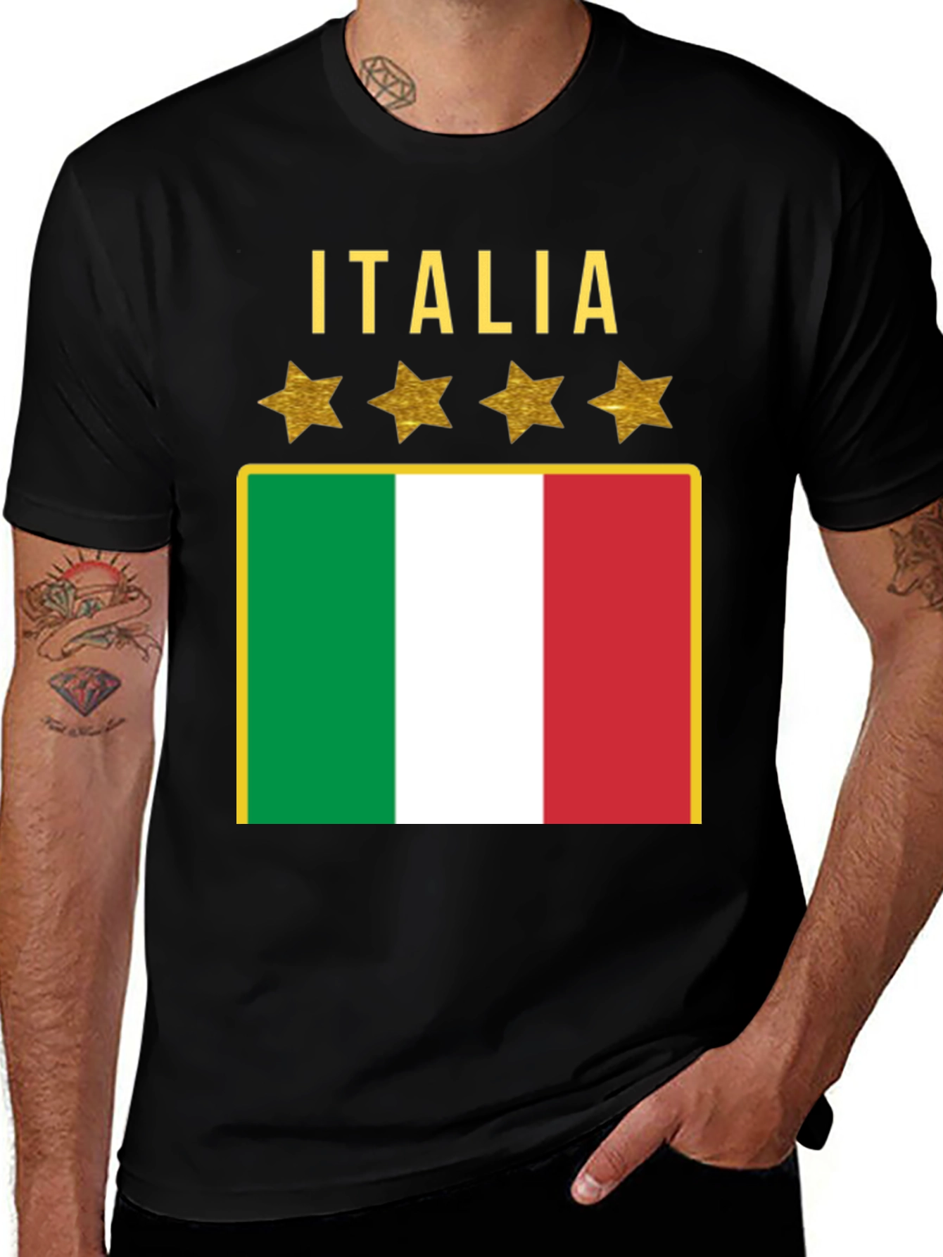Italia Soccer T-Shirt - Black with Italian Flag
