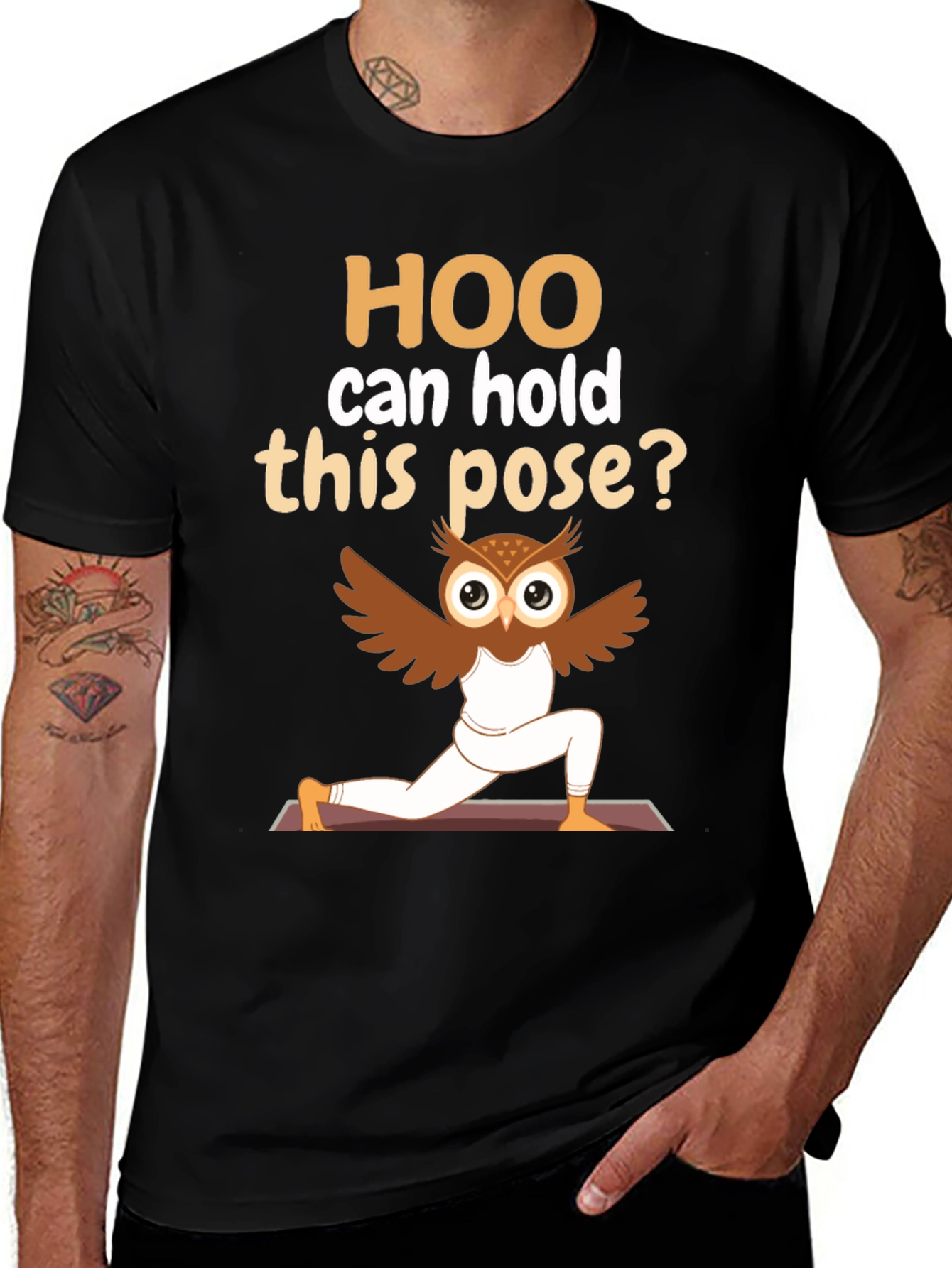 Yoga Owl Tee: "HOO can hold this pose?" Black T-Shirt