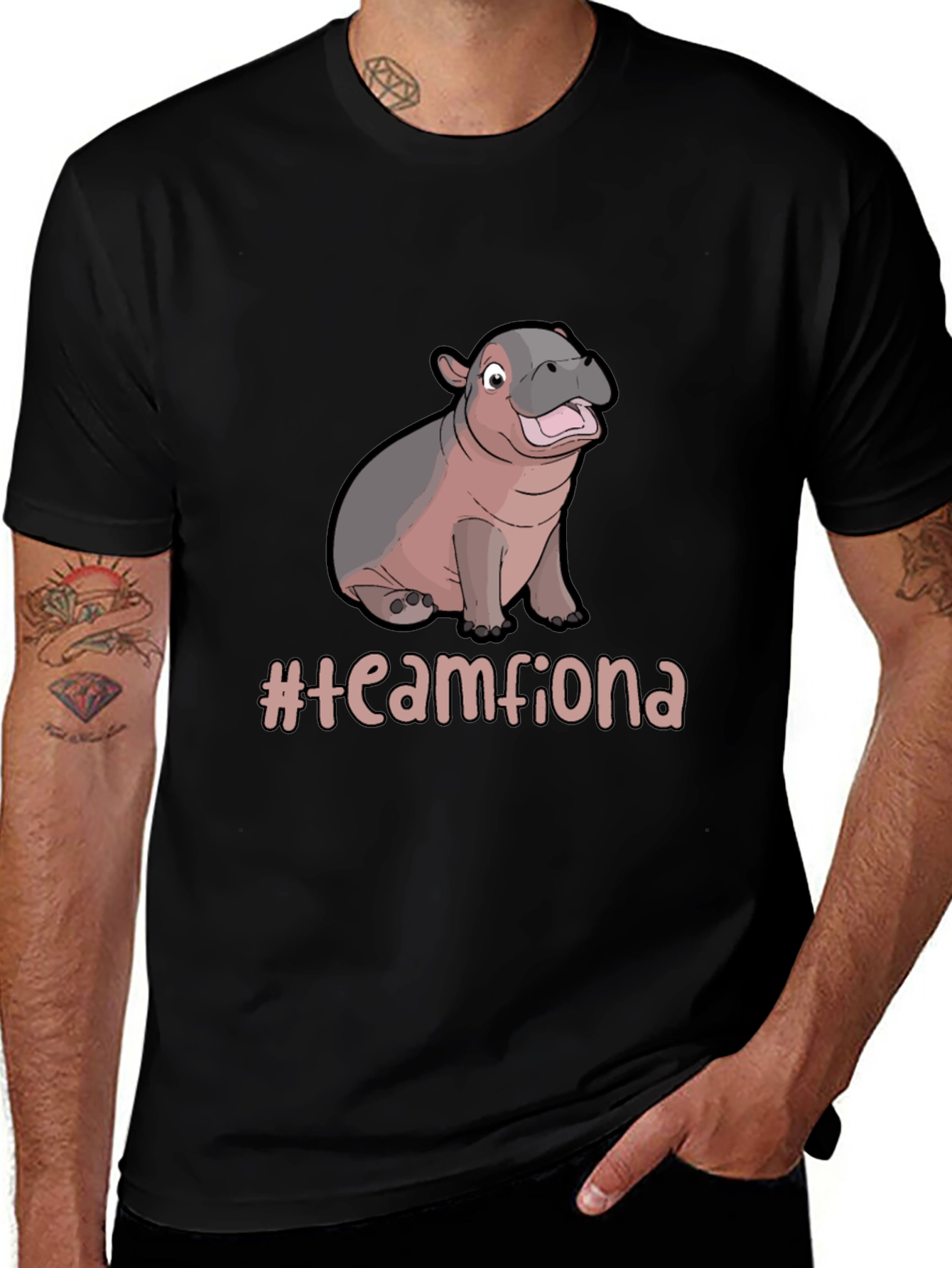 Variant 22 of Team Fiona Hippo Graphic Black T-Shirt
