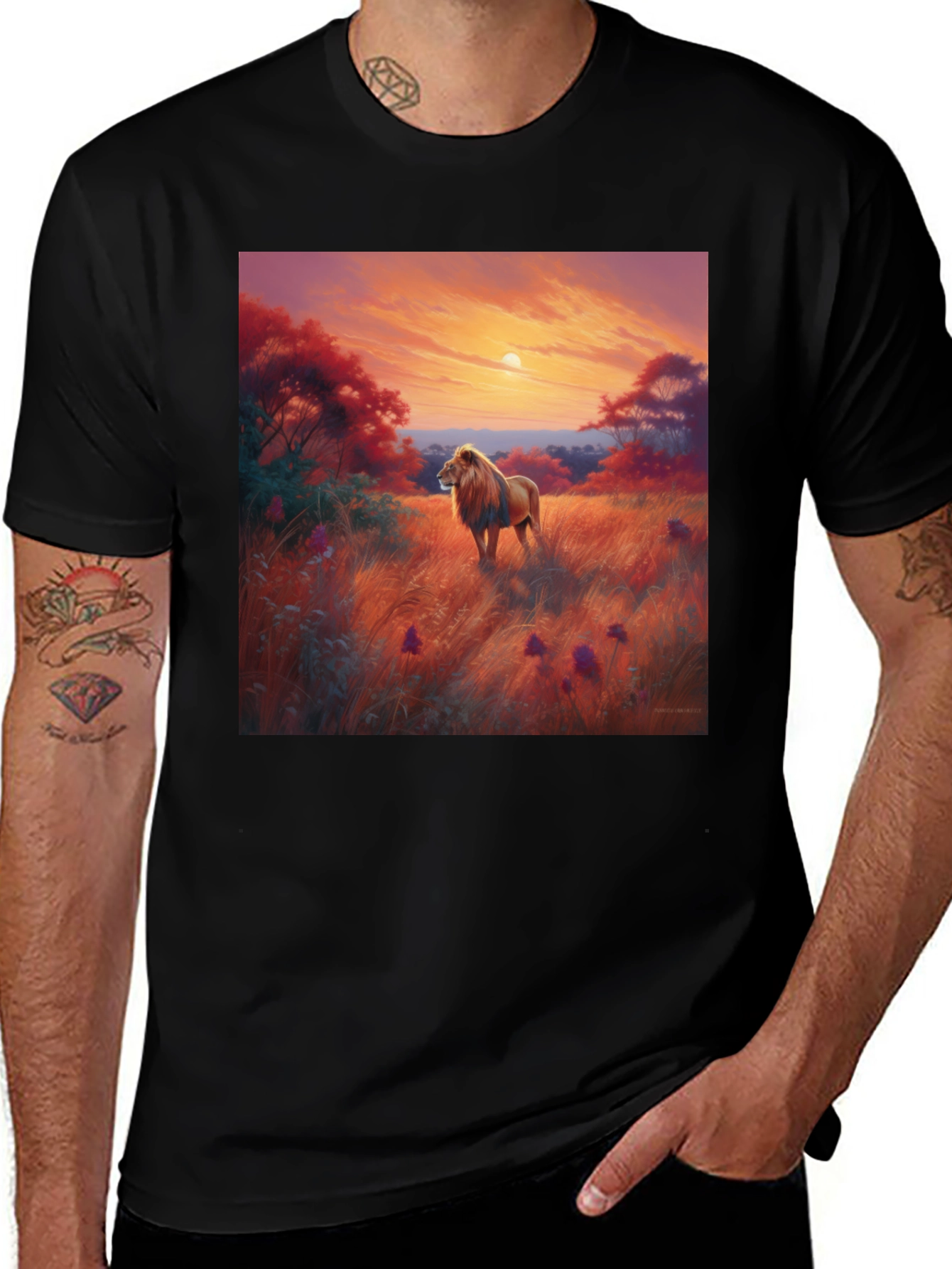 Variant 26 of Lion Sunset Graphic Tee - Nature Inspired T-Shirt