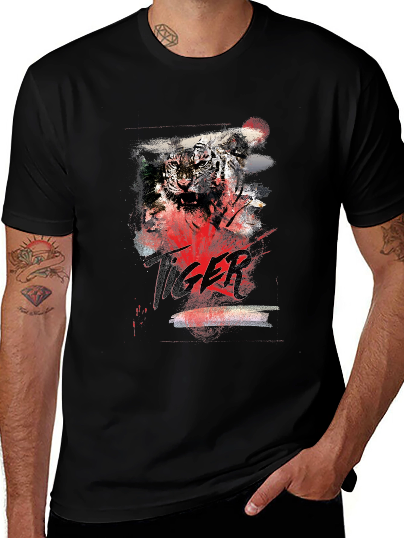 Variant 29 of Tiger Graphic Print Black T-Shirt