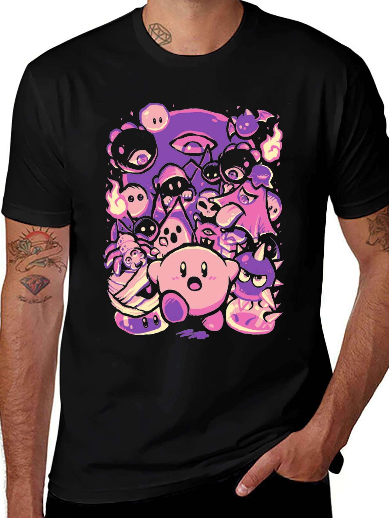 Kirby Character Mashup Black T-Shirt