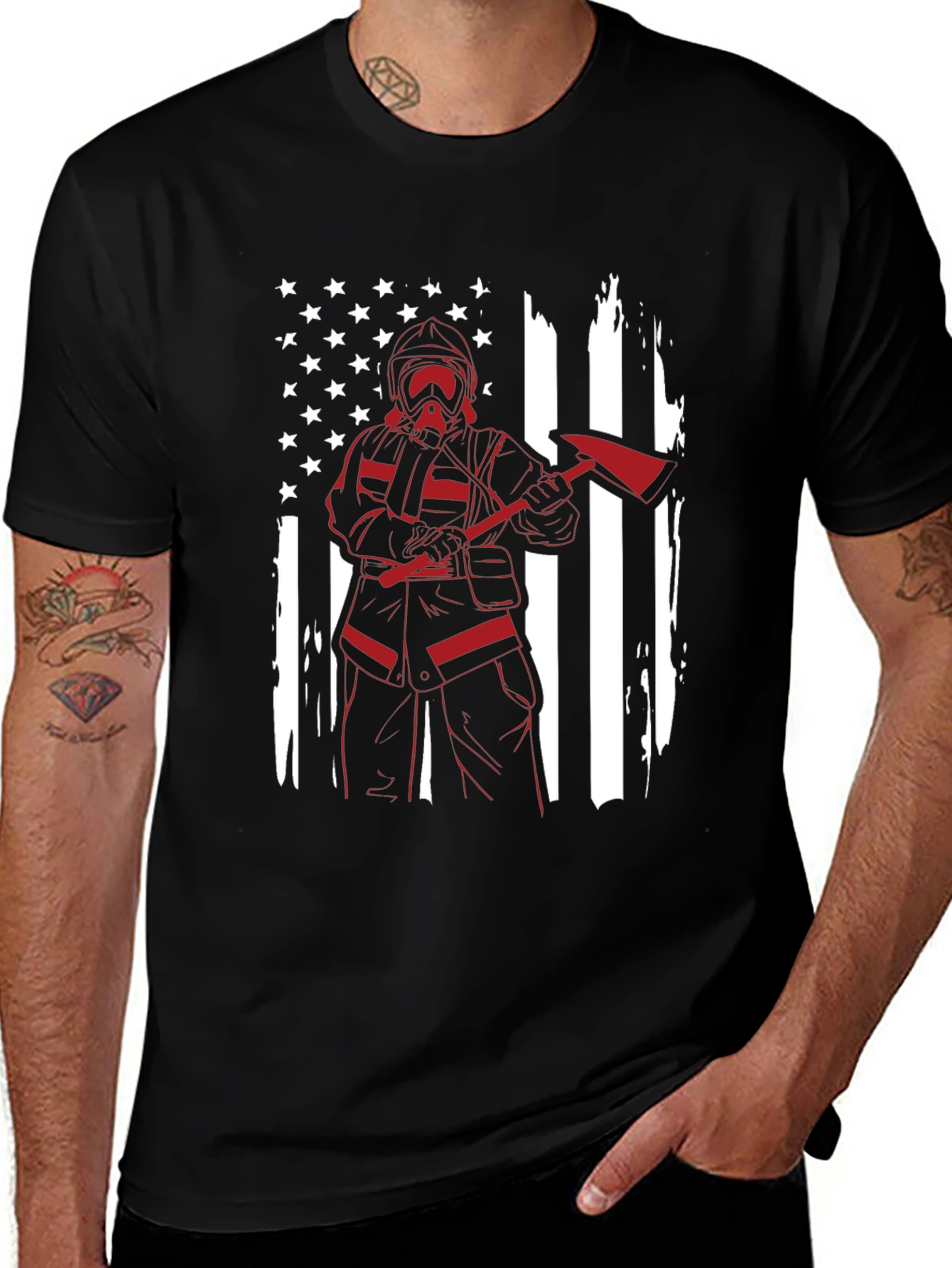 Variant 26 of Firefighter American Flag Graphic T-Shirt
