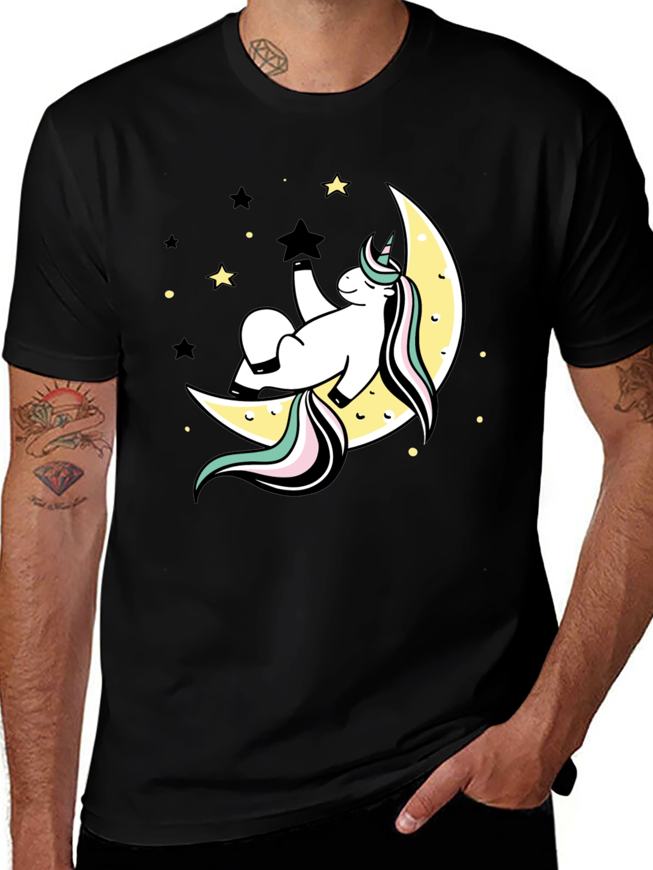 Unicorn Moon Graphic Tee - Black Cotton T-Shirt
