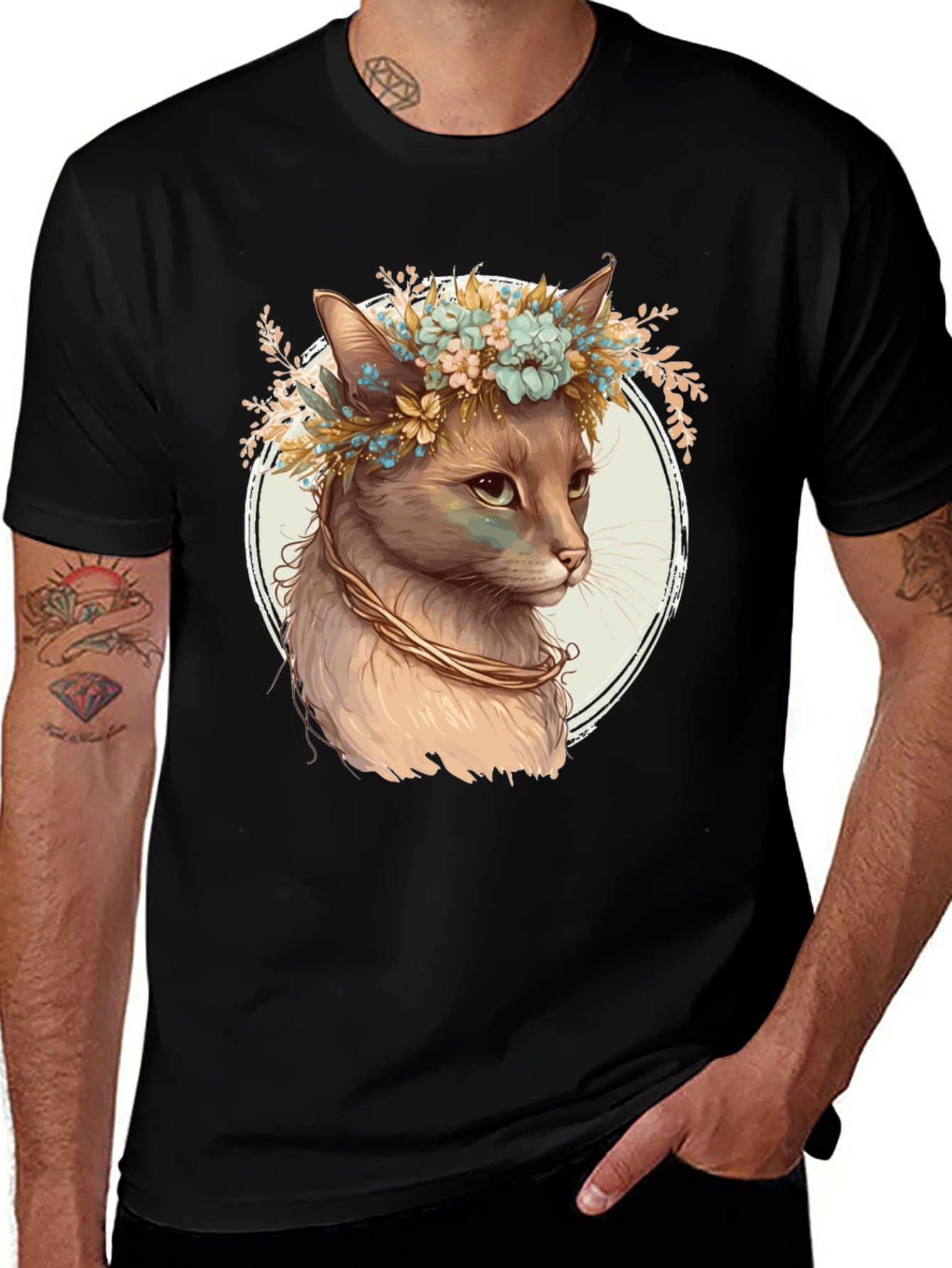 Variant 5 of Cat with Flower Crown Graphic Tee