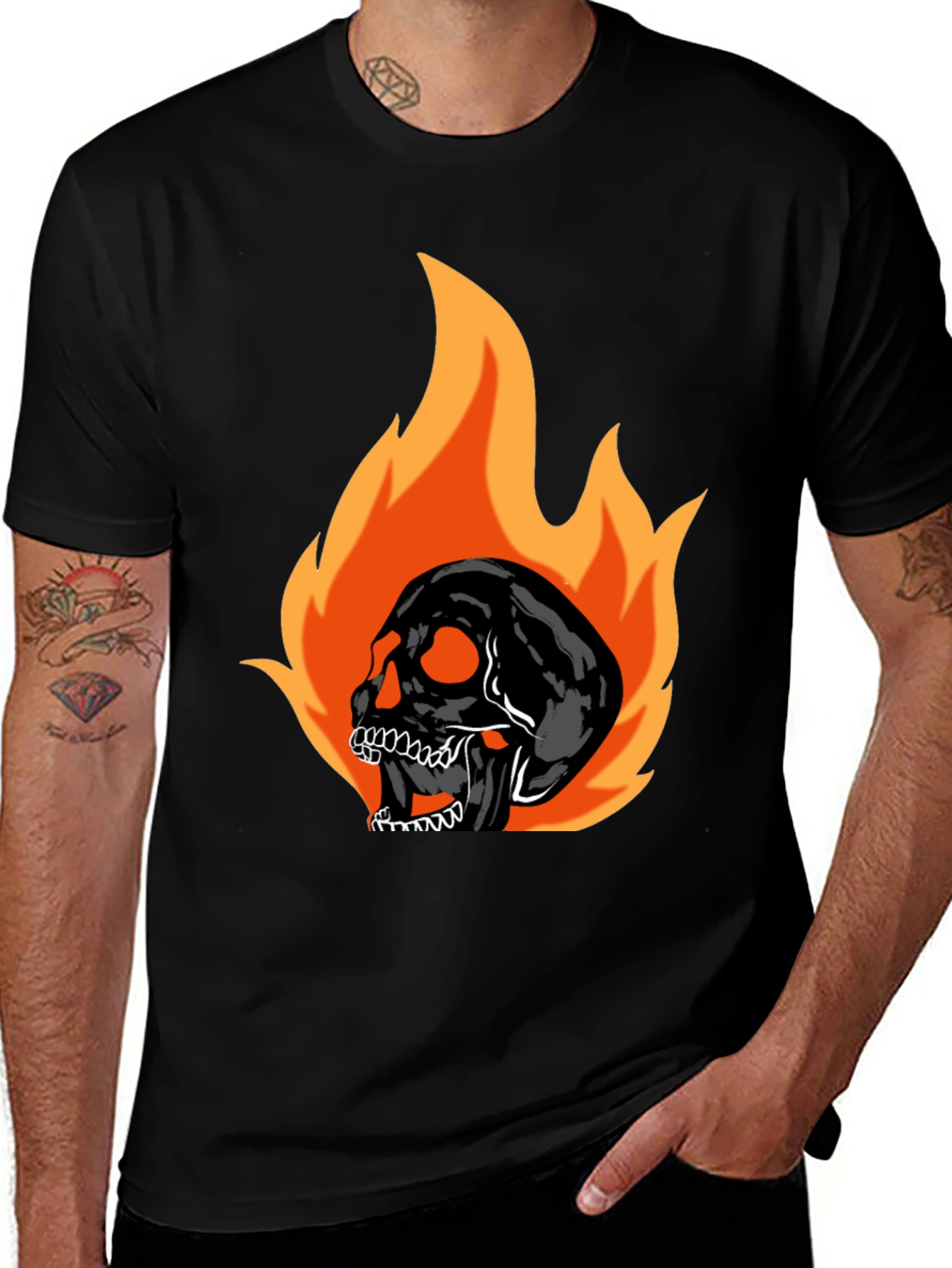 Variant 3 of Flaming Skull Graphic Tee - Black Cotton Comfort