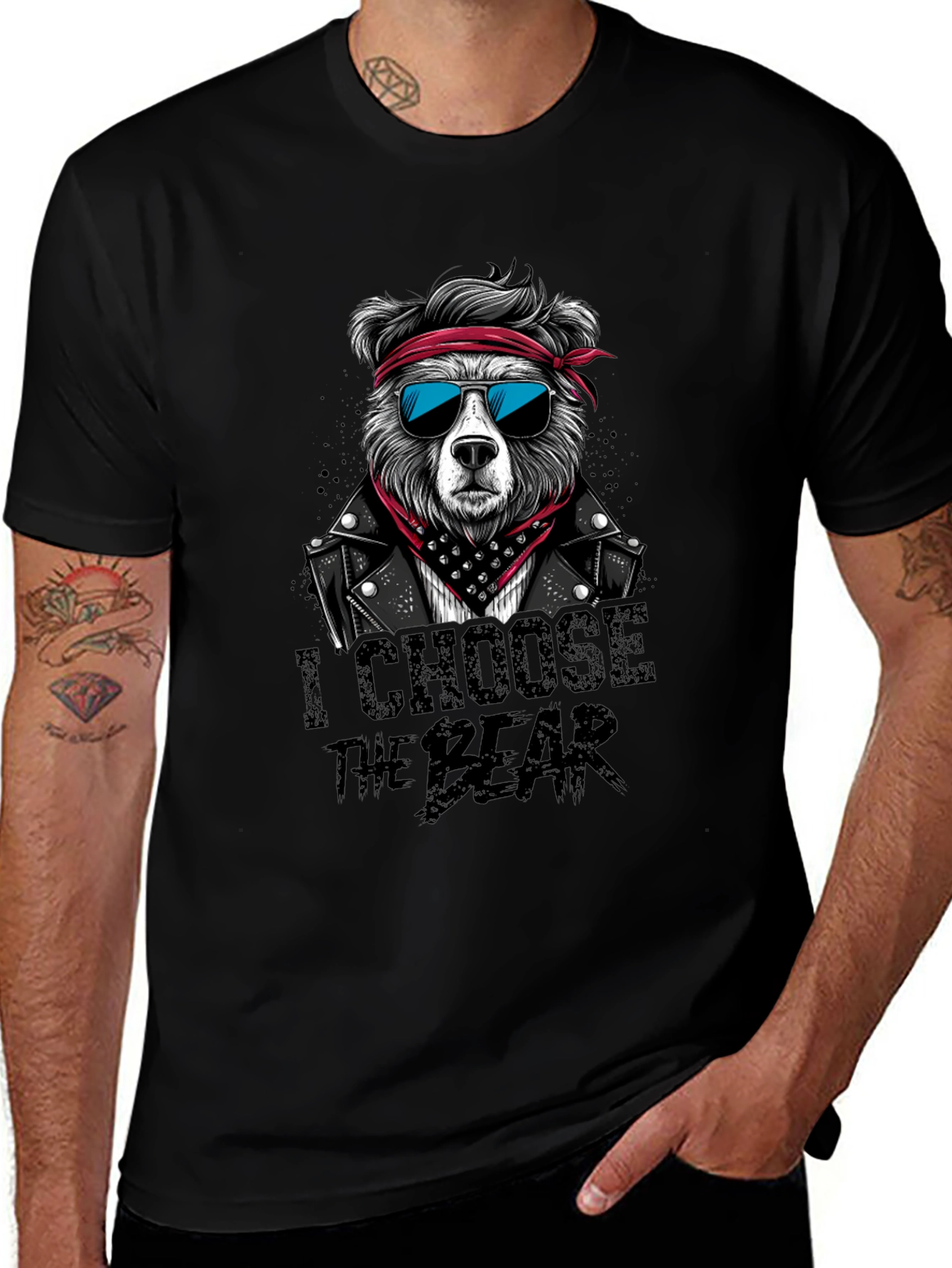 Cool Bear Graphic Tee - Leather Jacket & Shades!
