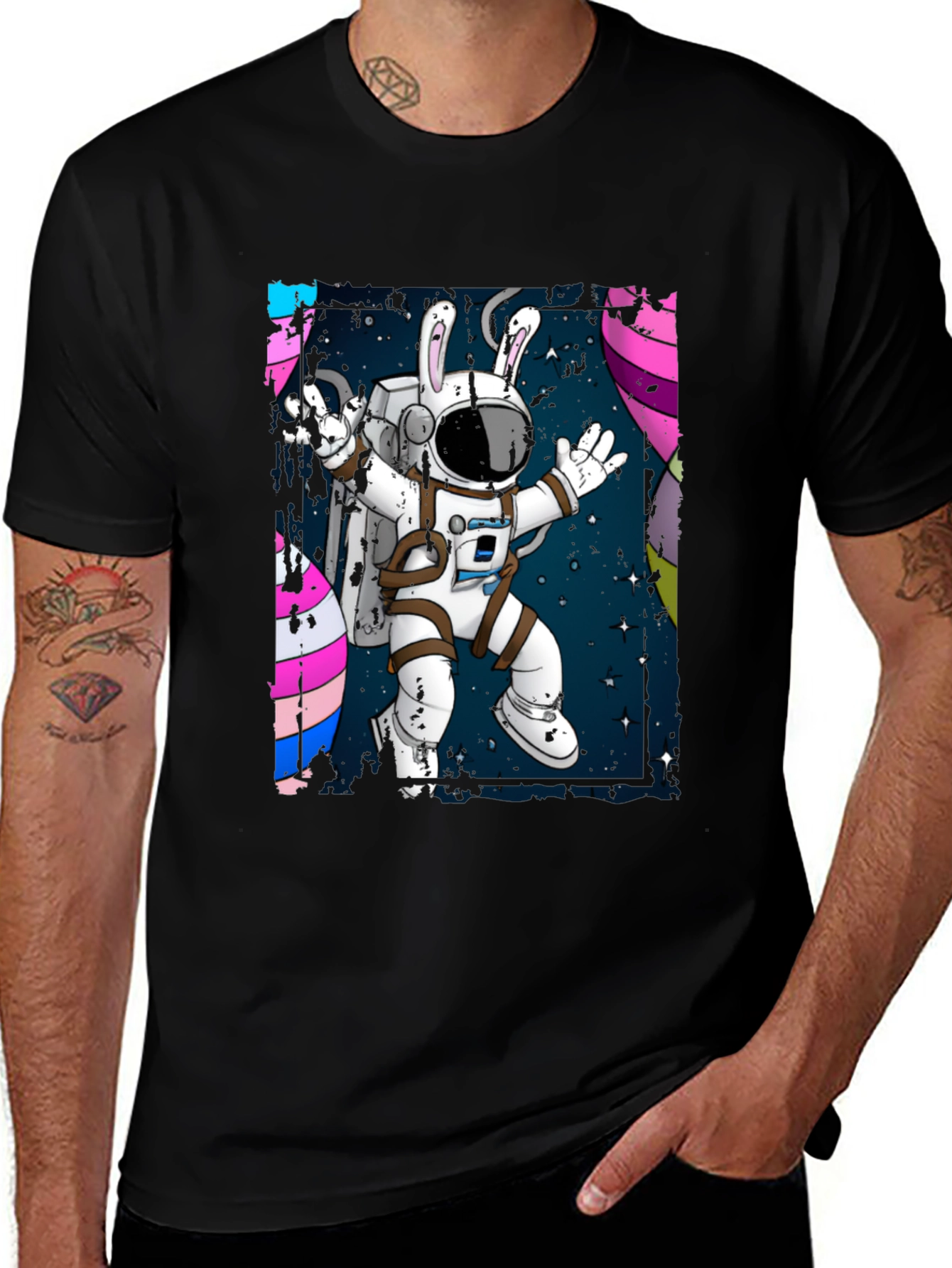 Variant 2 of Astronaut Bunny Graphic Tee - Black