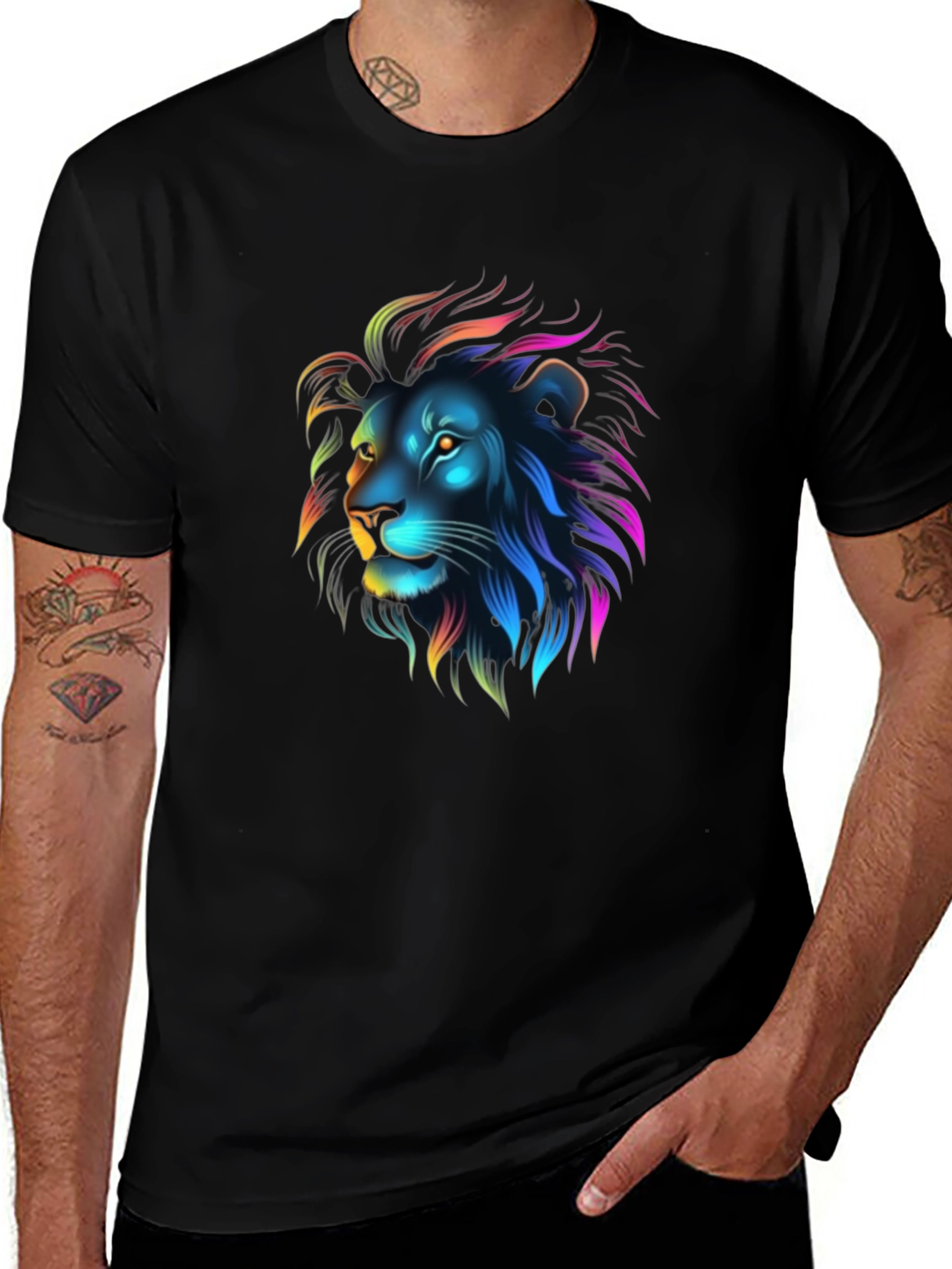 Variant 29 of Neon Lion Graphic Black T-Shirt