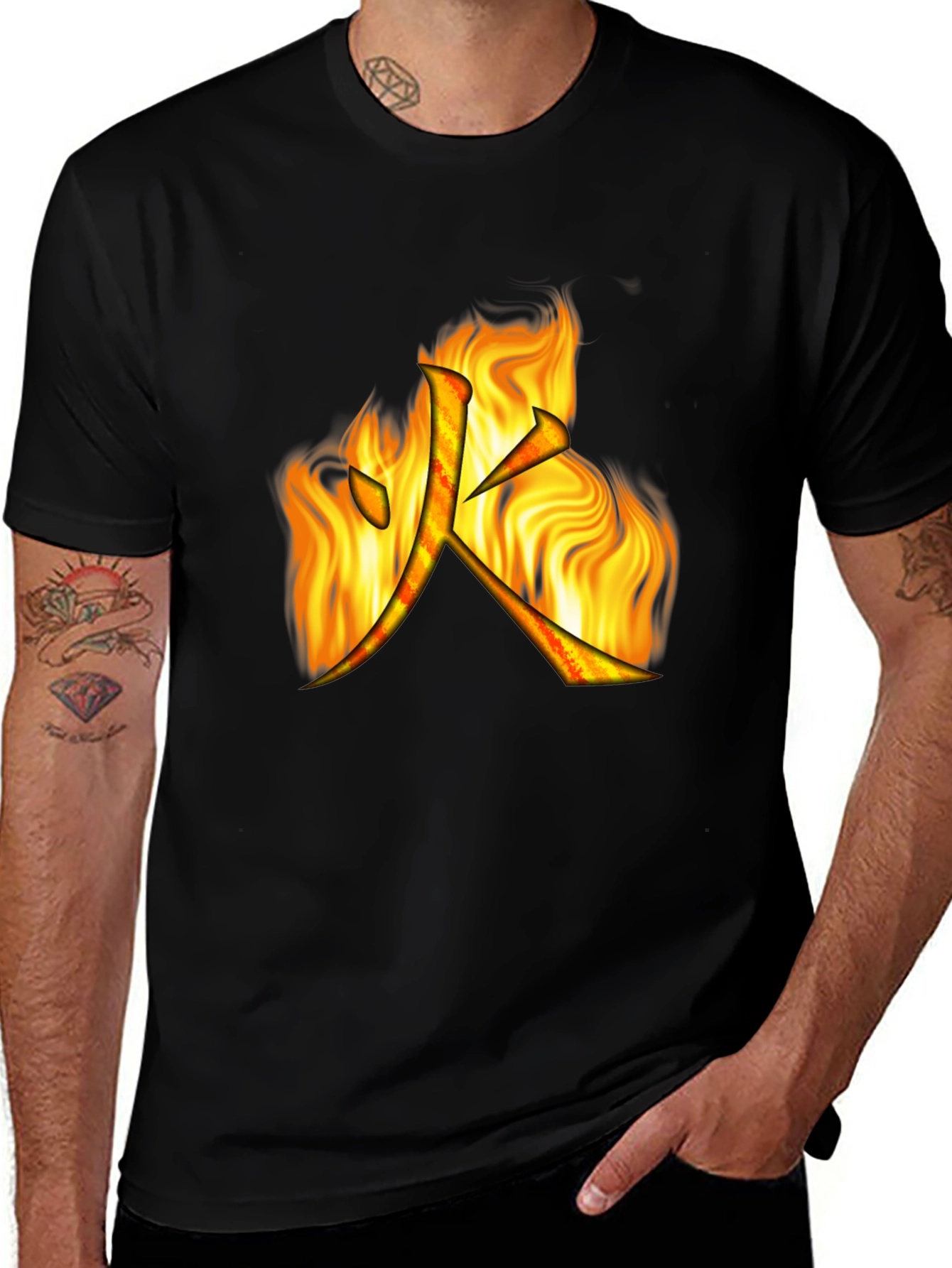 Variant 24 of Fire Kanji Graphic Black T-Shirt
