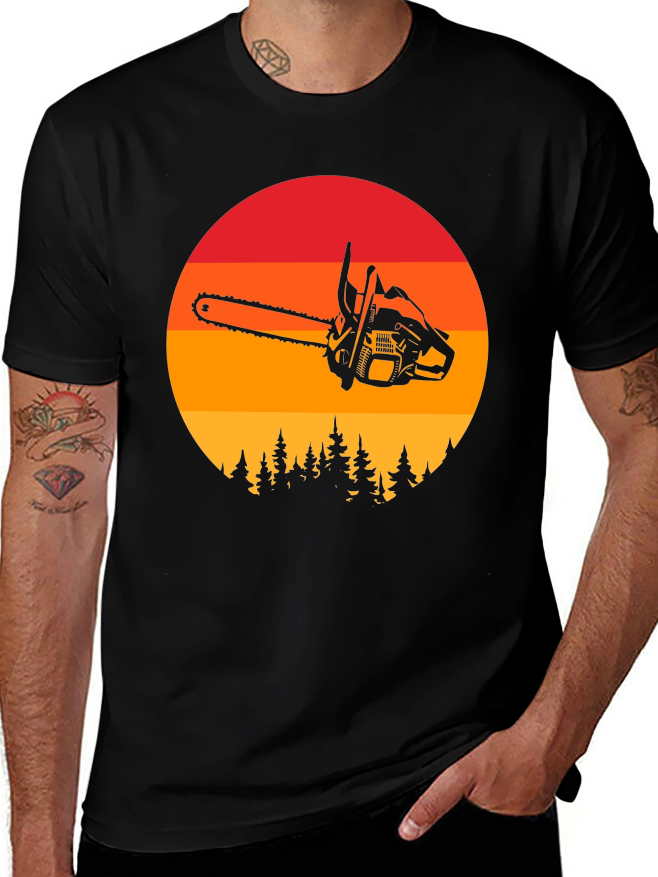 Variant 17 of Chainsaw Sunset Graphic T-Shirt - Lumberjack Style