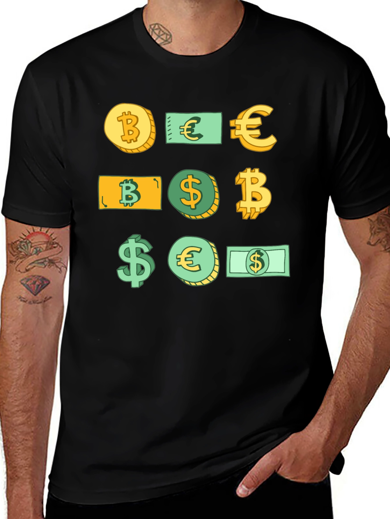 Variant 13 of Crypto Currency Tee - Bitcoin, Euro, Dollar Design