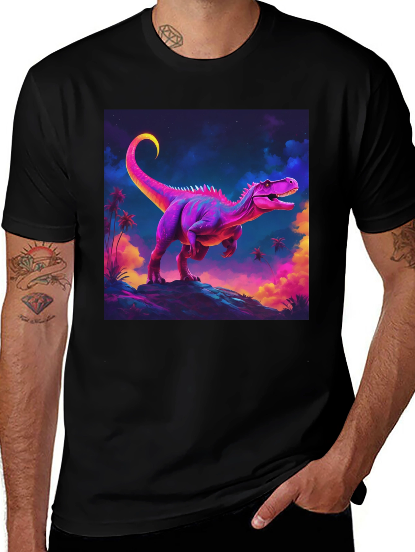 Variant 22 of Neon Dinosaur Graphic Tee - Black