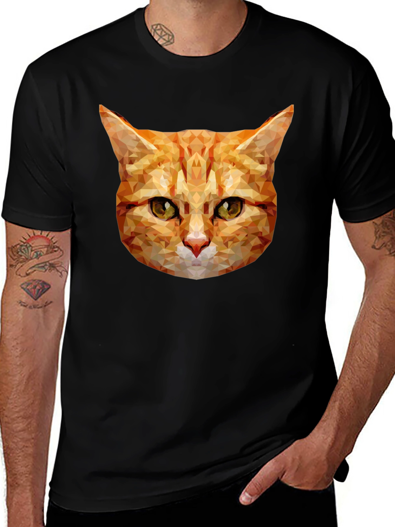 Variant 4 of Geometric Cat T-Shirt - Abstract Feline Design