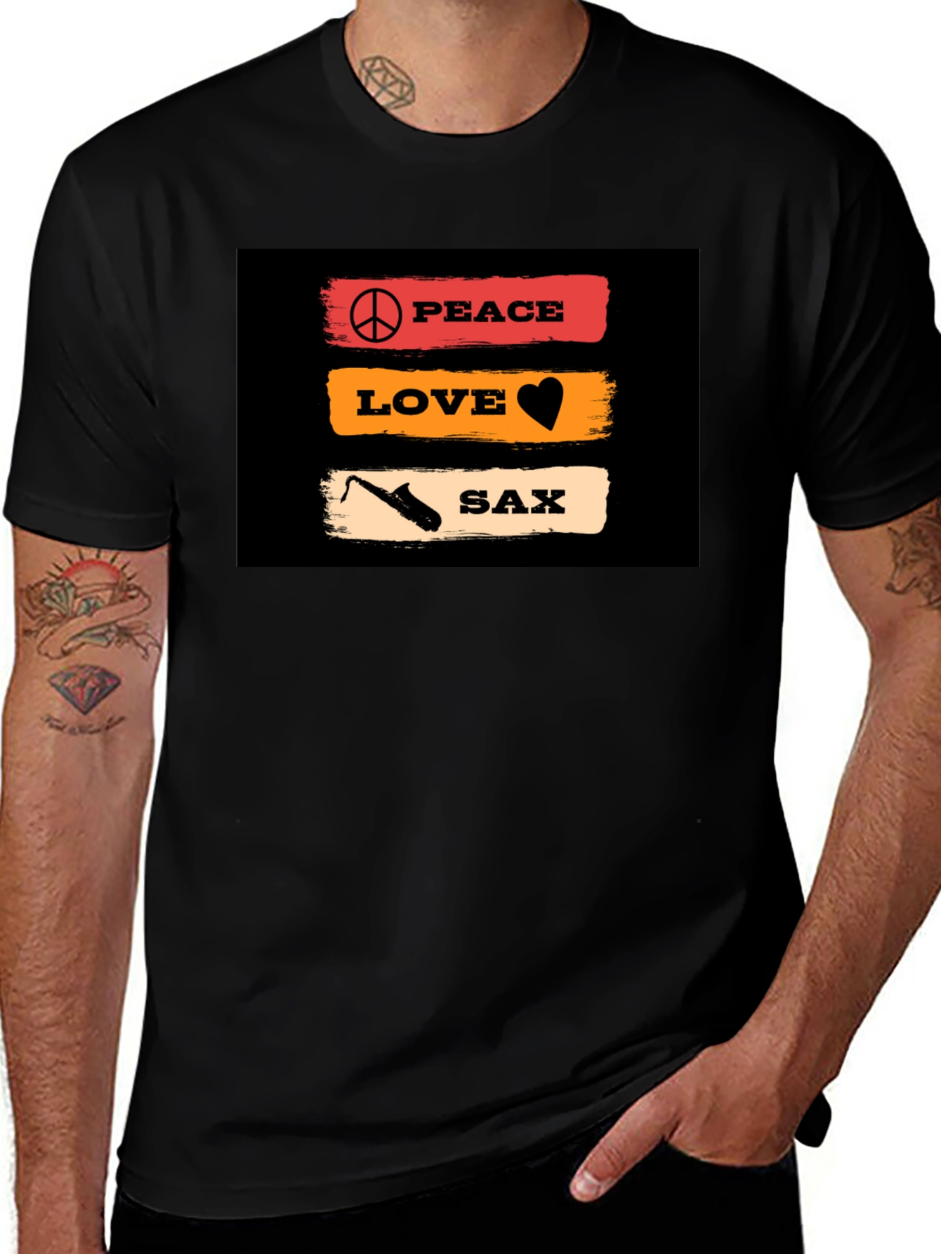 Peace Love Saxophone Graphic T-Shirt