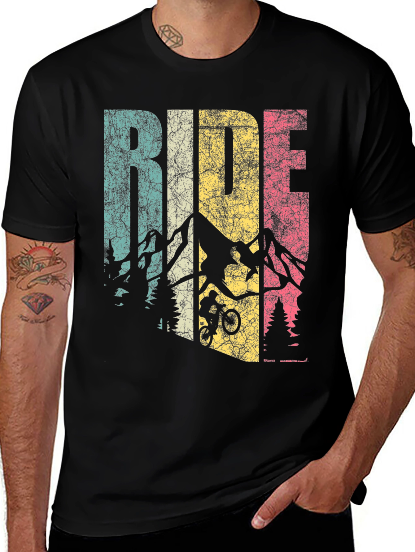 Black Retro Ride Mountain Bike Graphic Tee main image