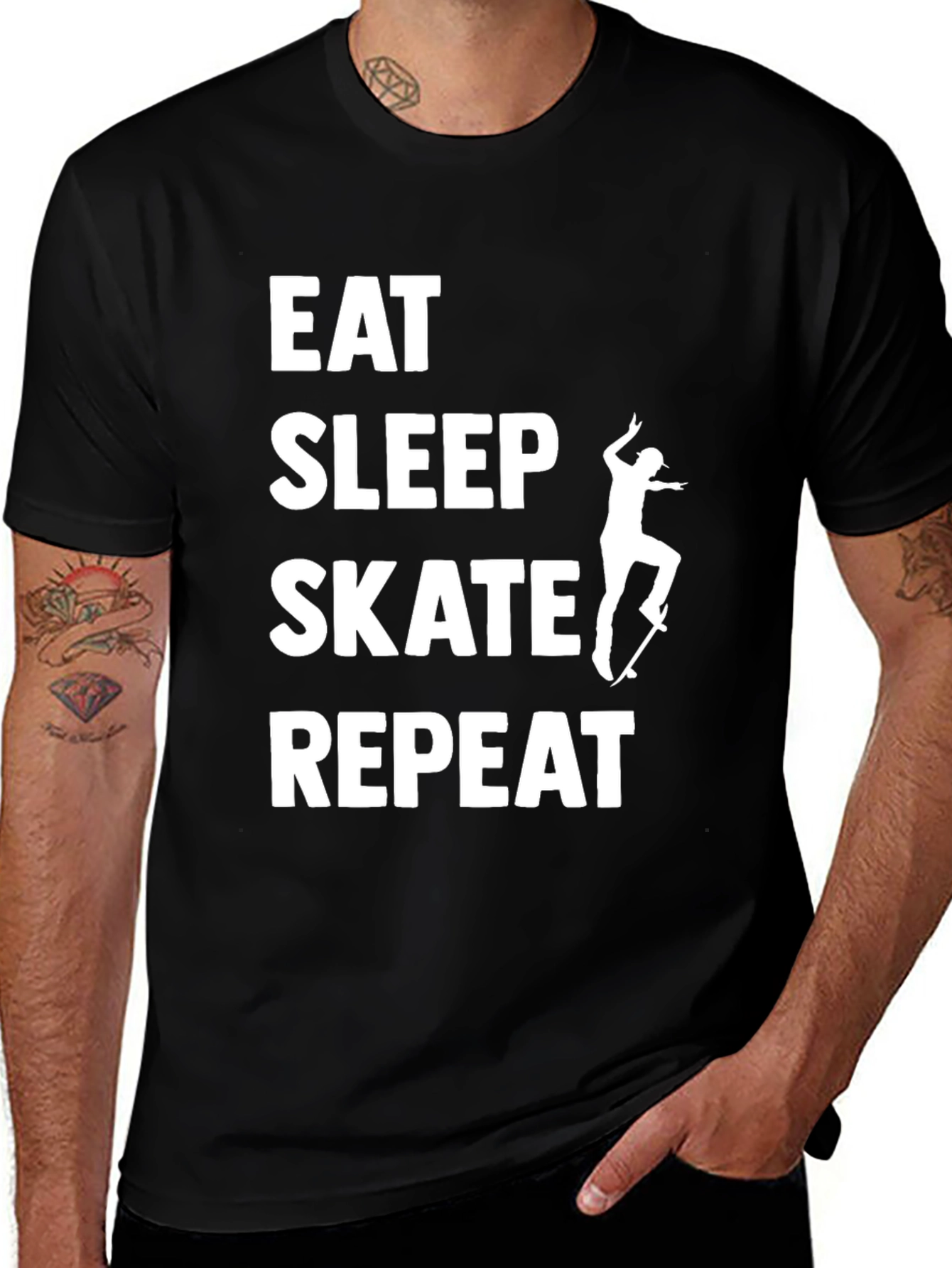 Variant 9 of Eat Sleep Skate Repeat T-Shirt - Black Cotton Tee