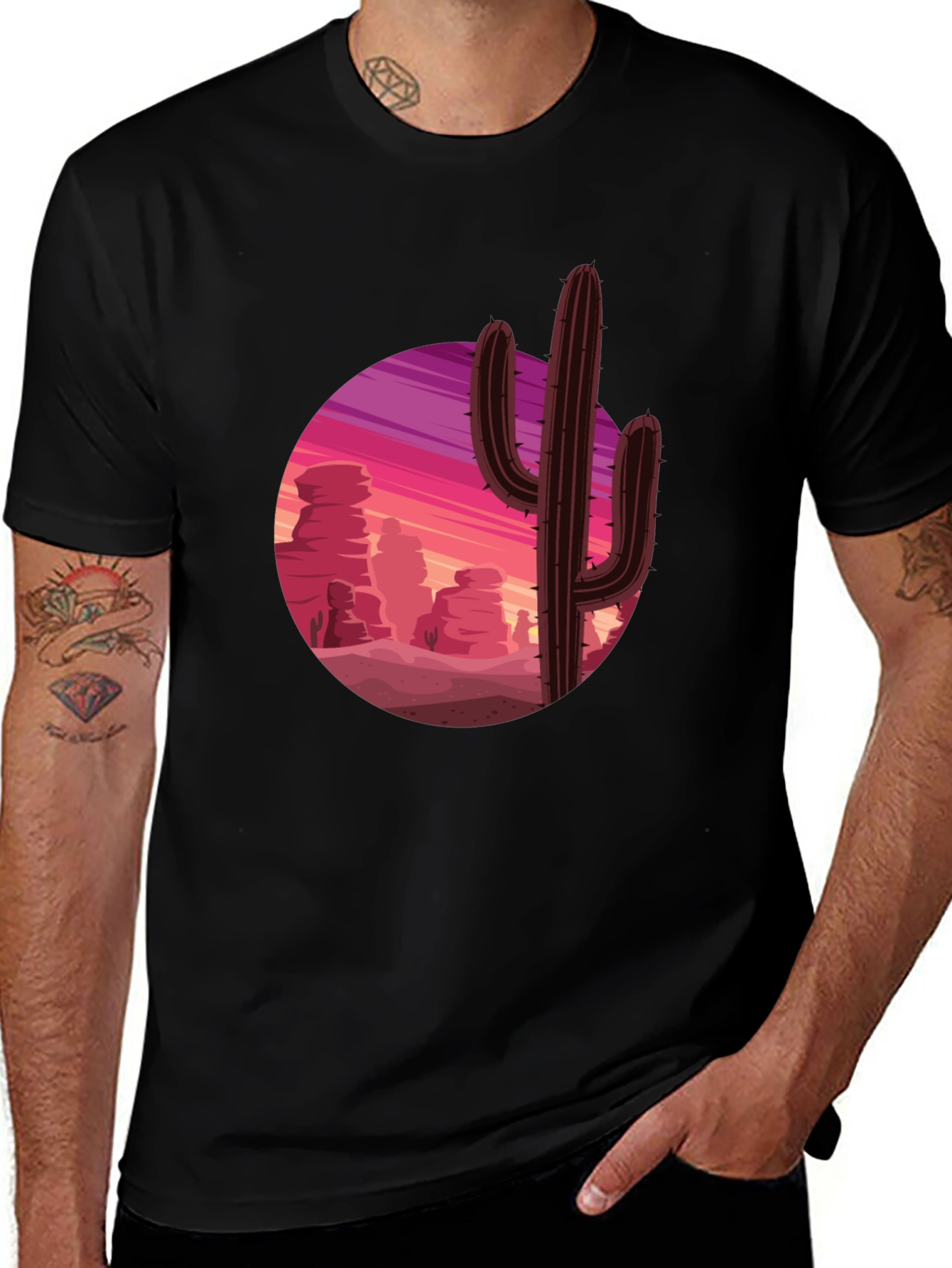 Variant 28 of Cactus Desert Sunset Graphic Tee - Black