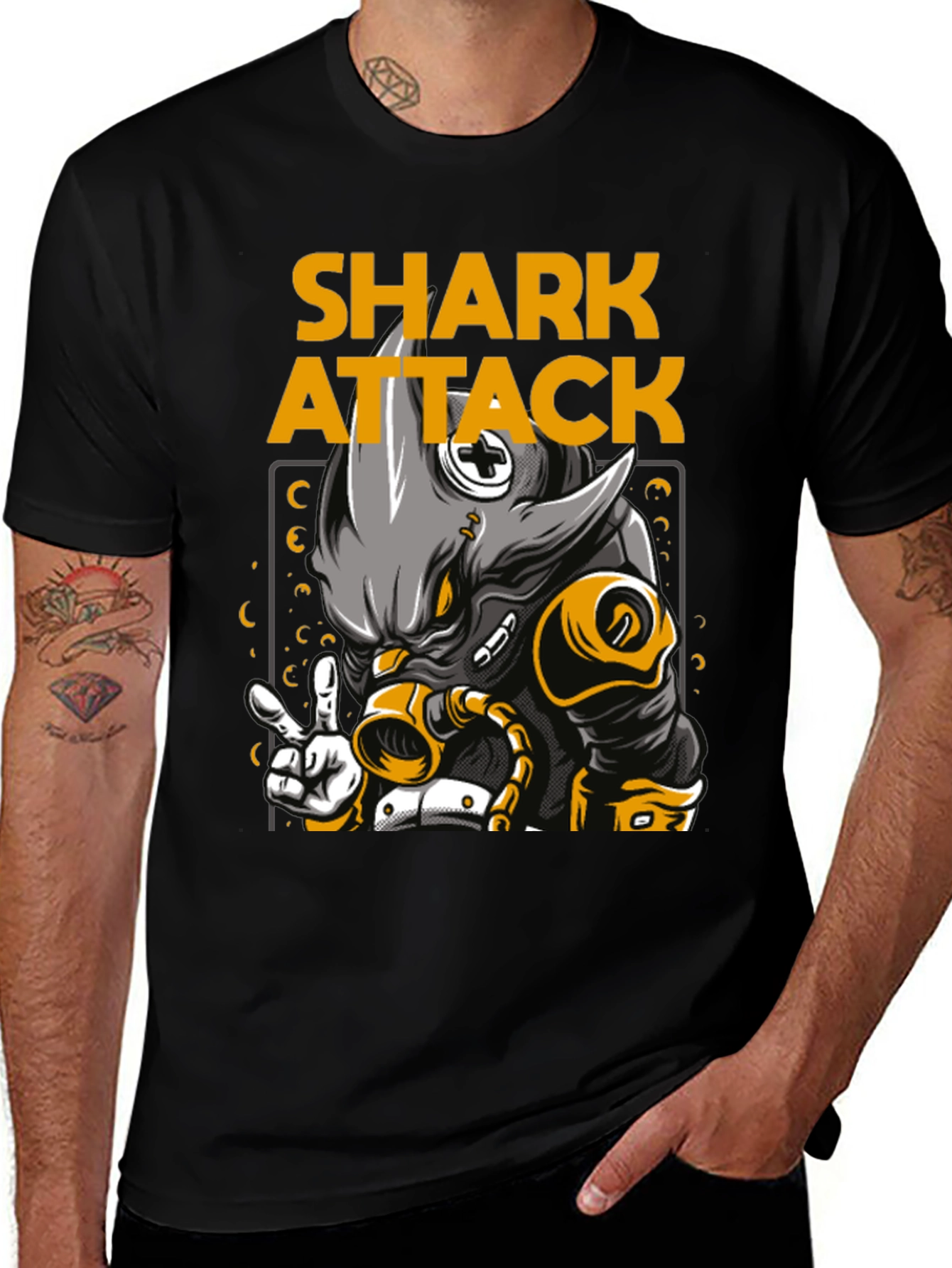 Variant 28 of Shark Attack Graphic T-Shirt, Cool Black Tee
