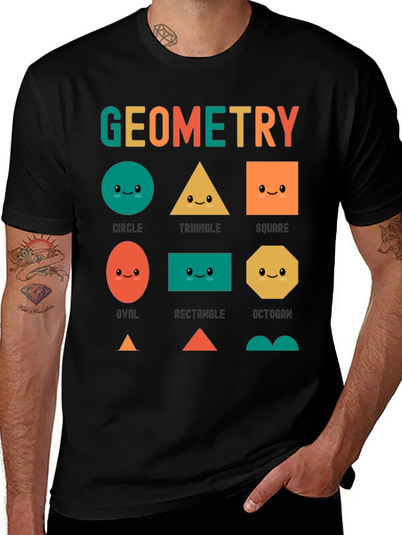 Geometry Shapes Graphic Black T-Shirt