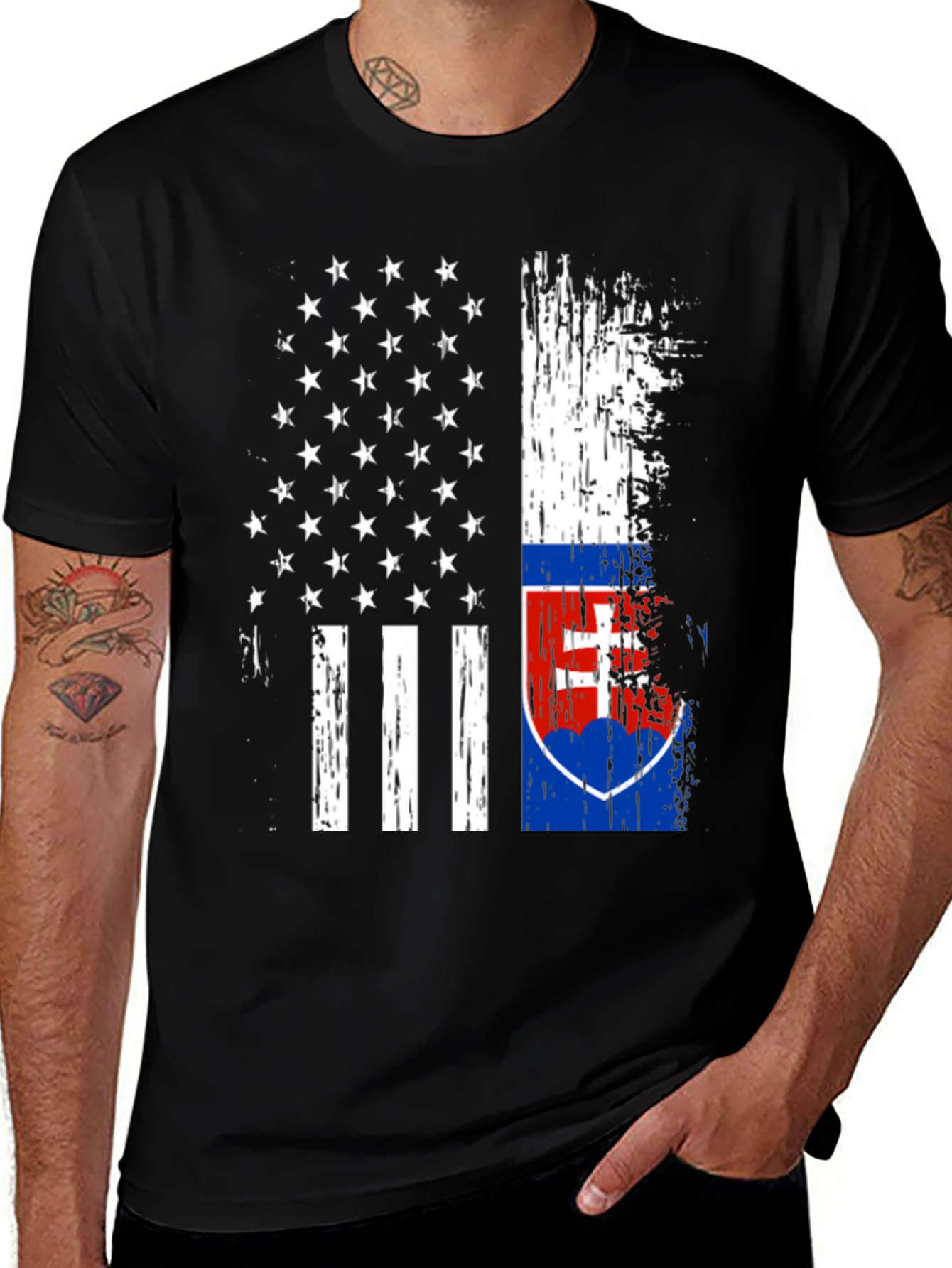 Variant 18 of USA Slovakia Flag T-Shirt Patriotic Pride