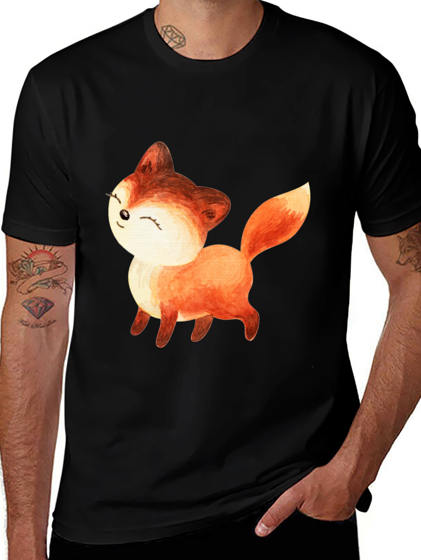 Variant 3 of Cute Fox Graphic Tee - Unisex Black T-Shirt