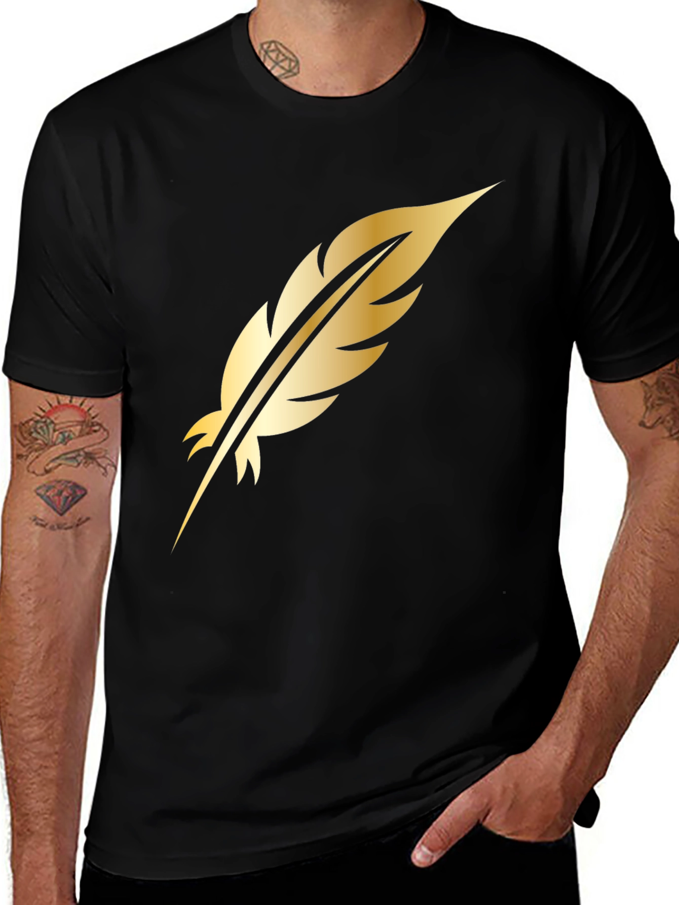 Variant 25 of Golden Feather Graphic Black T-Shirt