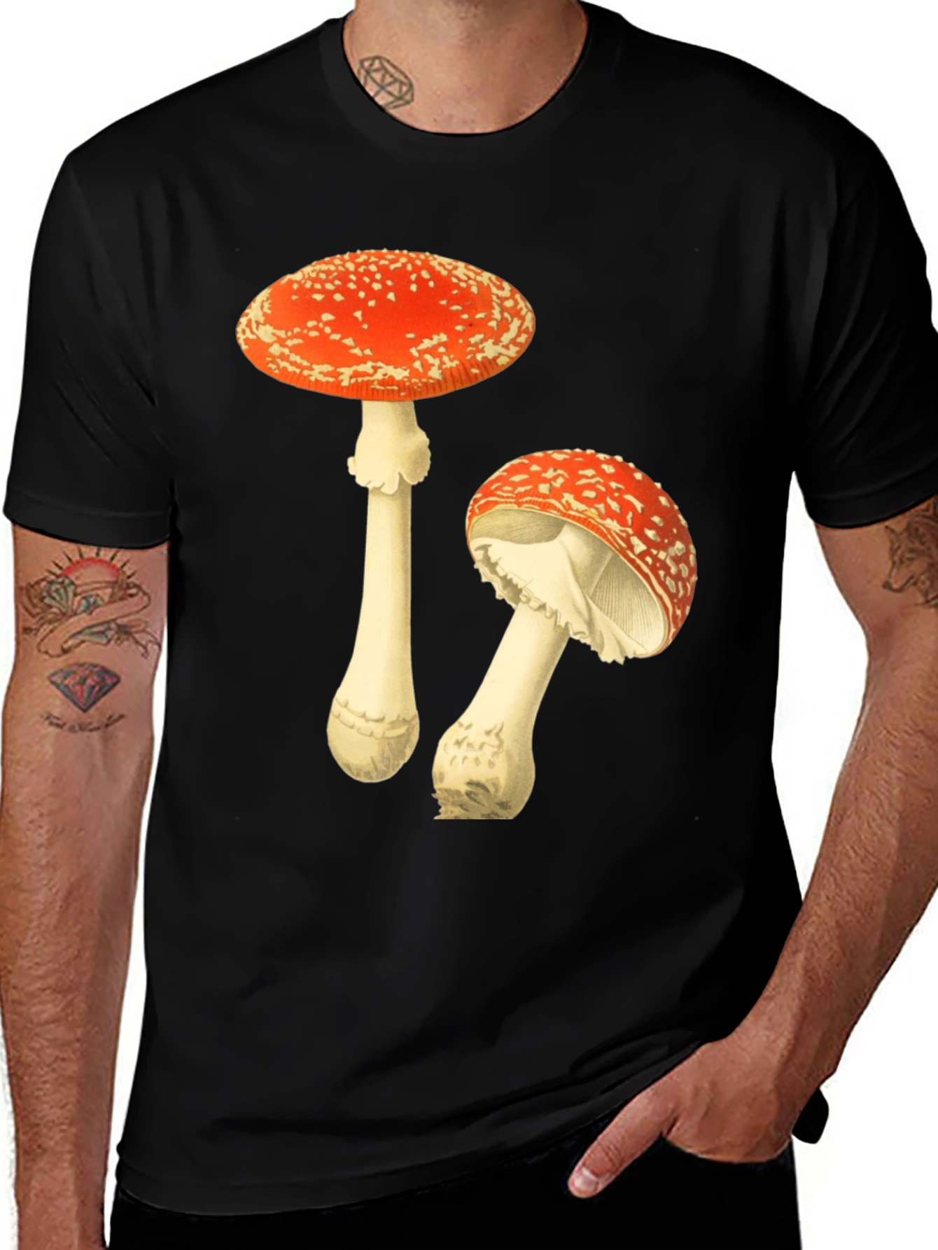 Variant 27 of Mushroom Graphic T-Shirt - Black Cotton Tee