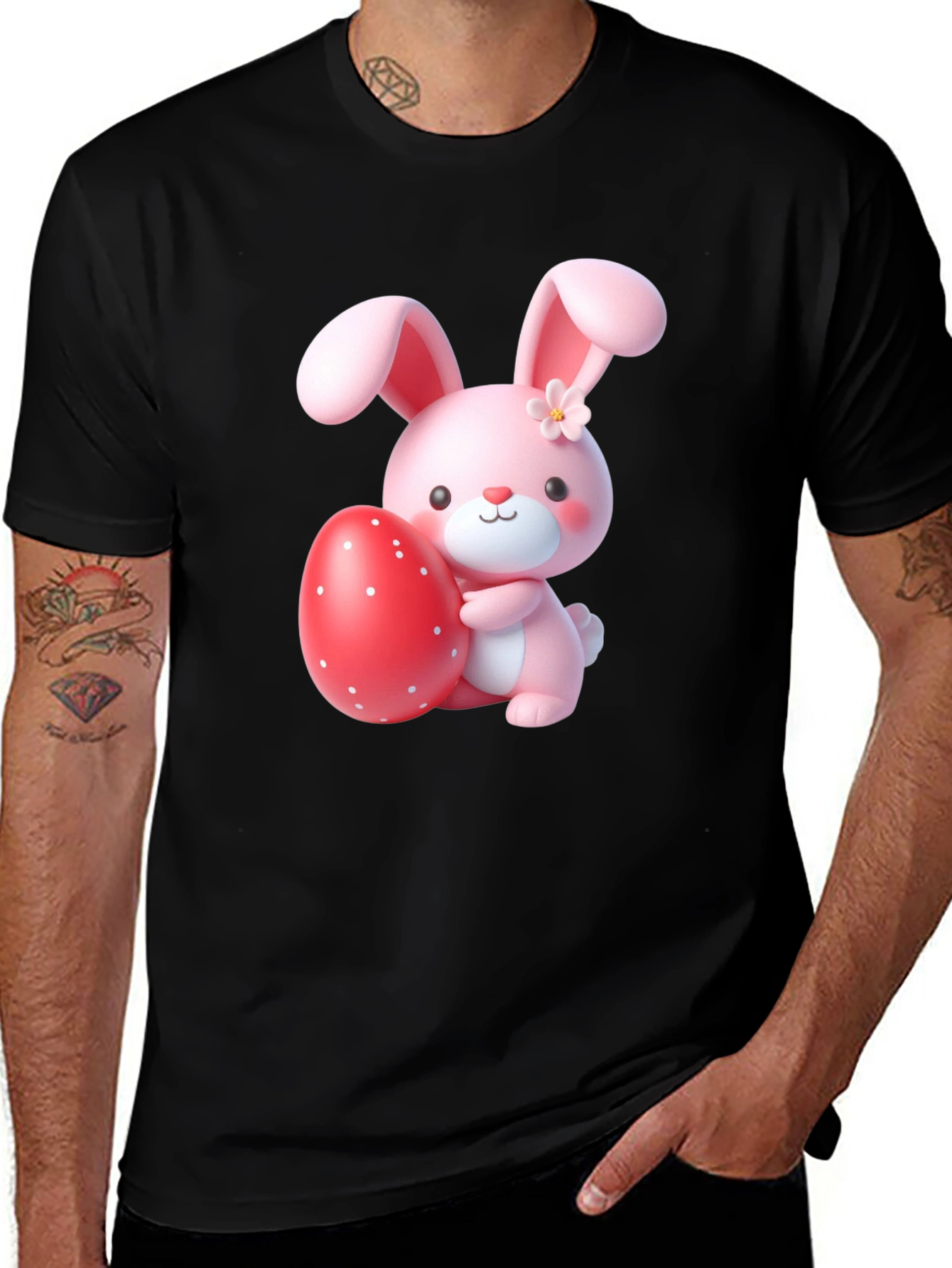 Variant 8 of Cute Easter Bunny Holding Egg Graphic T-Shirt