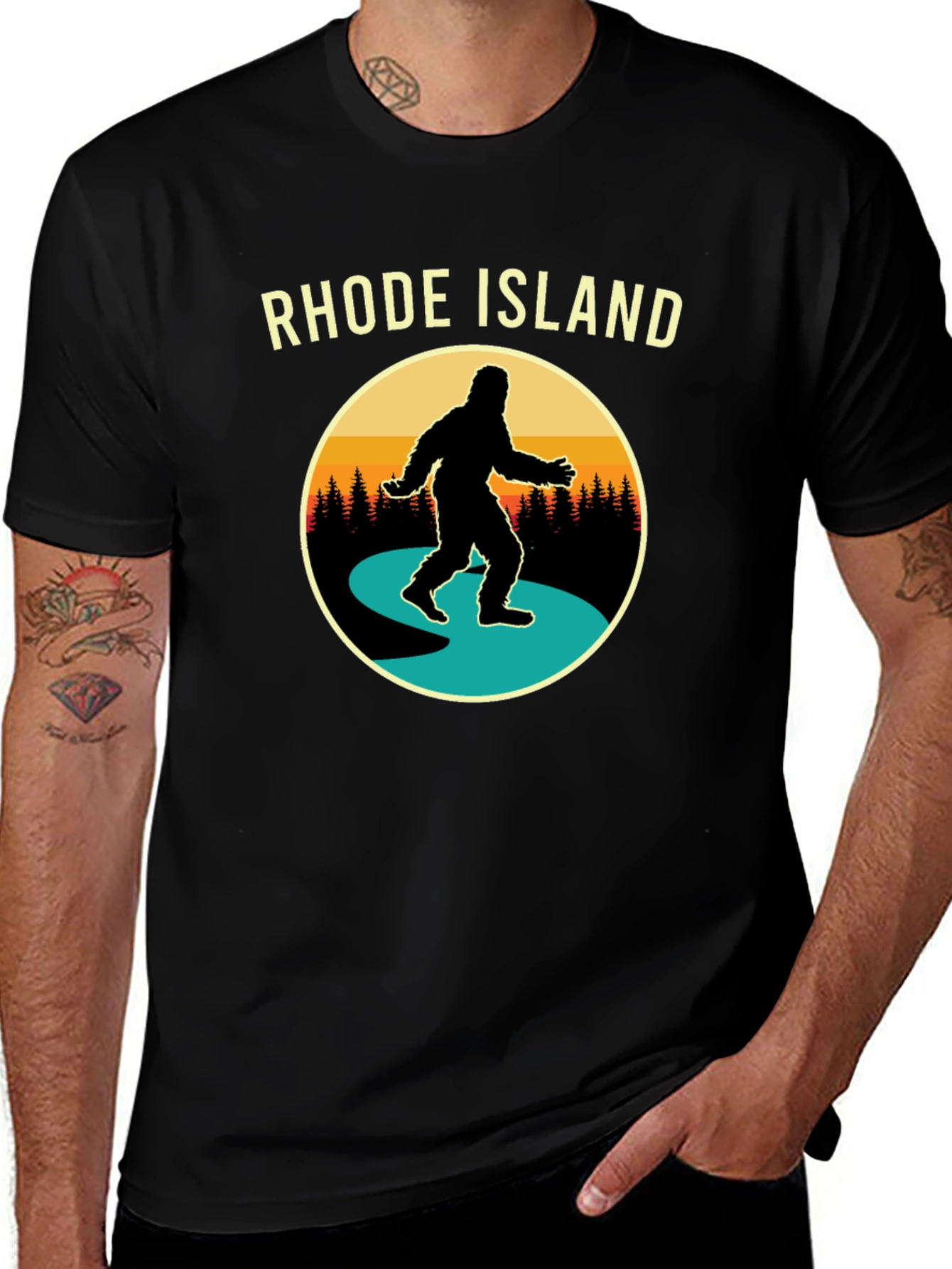 Variant 30 of Rhode Island Bigfoot Retro Graphic Tee - Black
