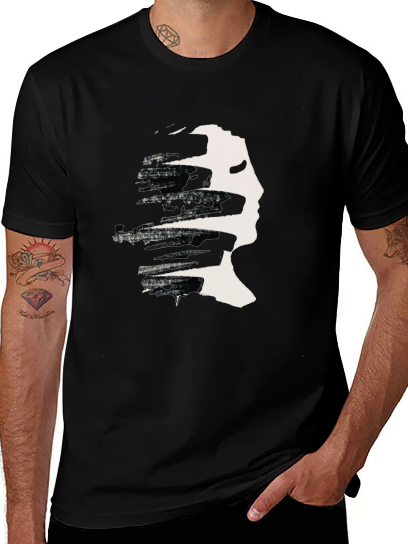 Variant 17 of Abstract Face Graphic Black T-Shirt