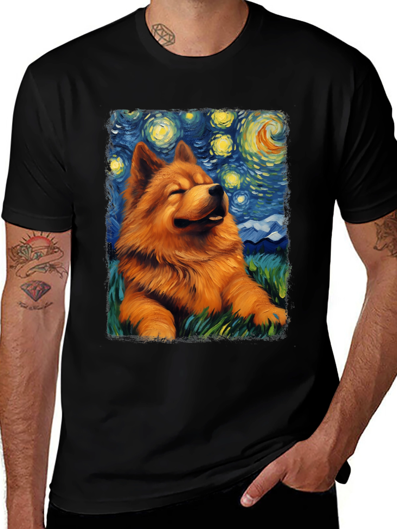 Starry Night Chow Chow T-Shirt - Artistic Dog Tee