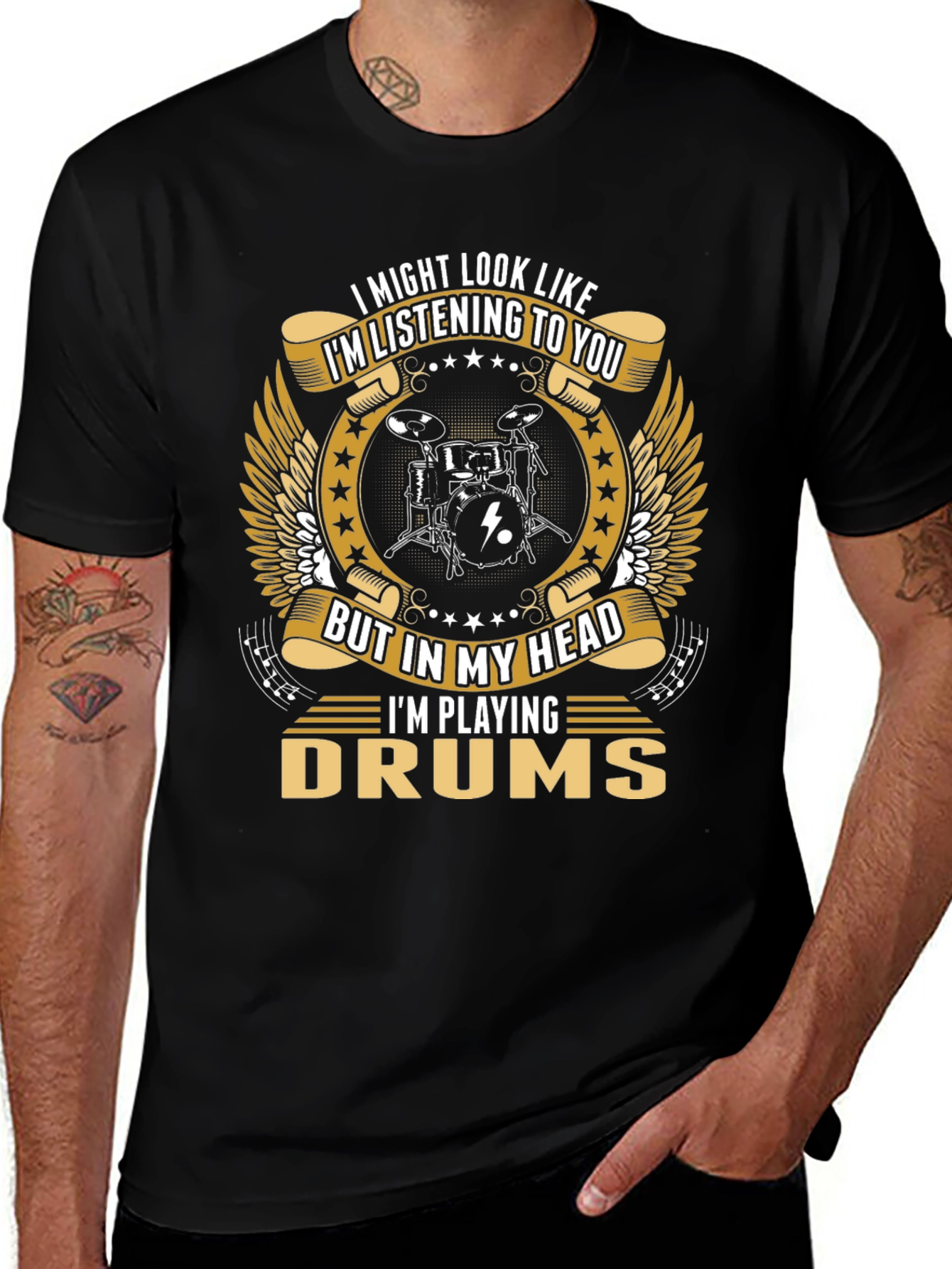 Variant 20 of Drummer T-Shirt - I Might Look Like I'm Listening