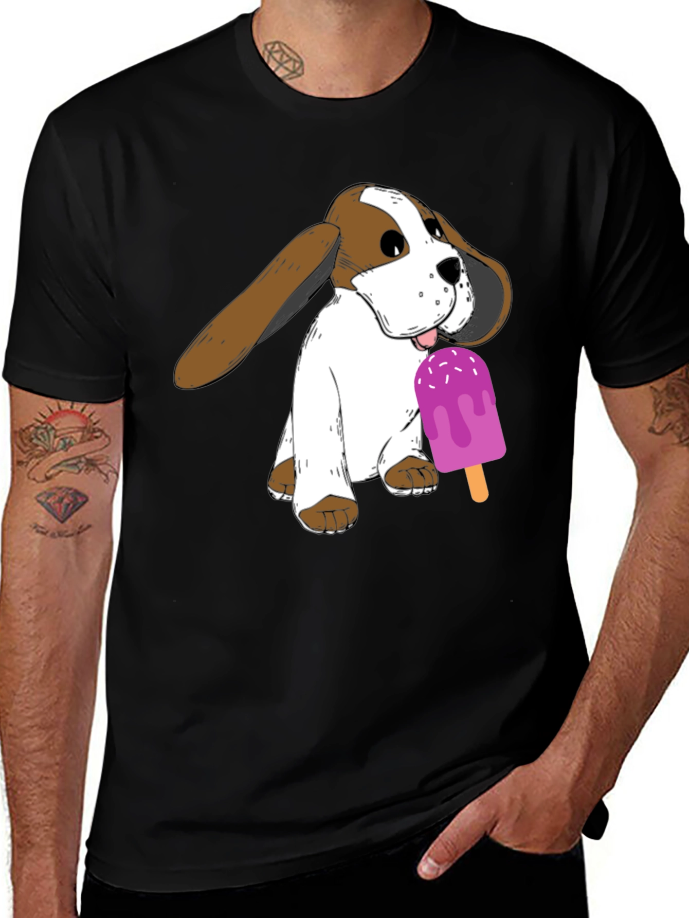 Variant 21 of Dog with Popsicle Graphic T-Shirt - Black