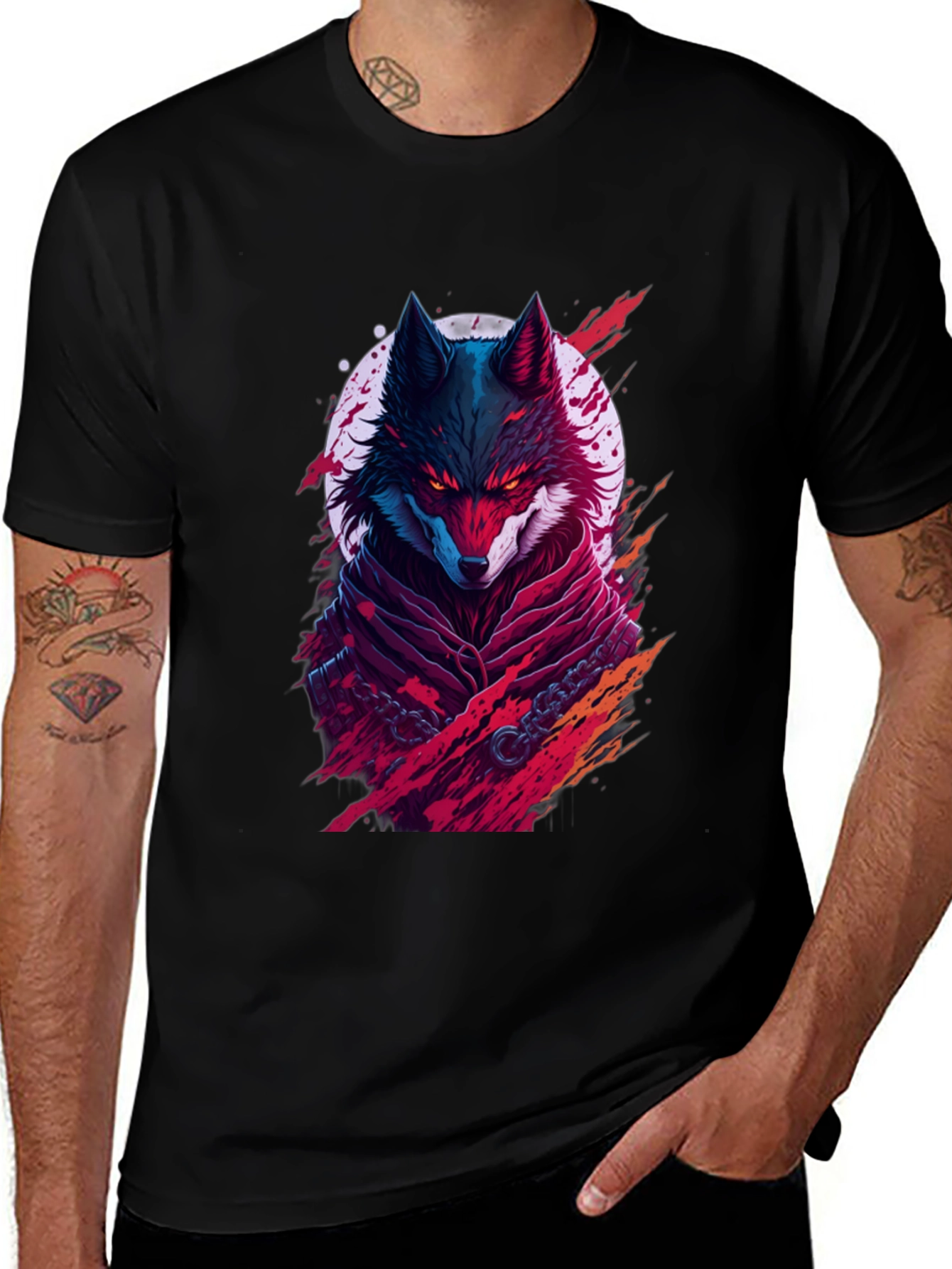 Variant 14 of Crimson Wolf Graphic Tee - Men's Black T-Shirt