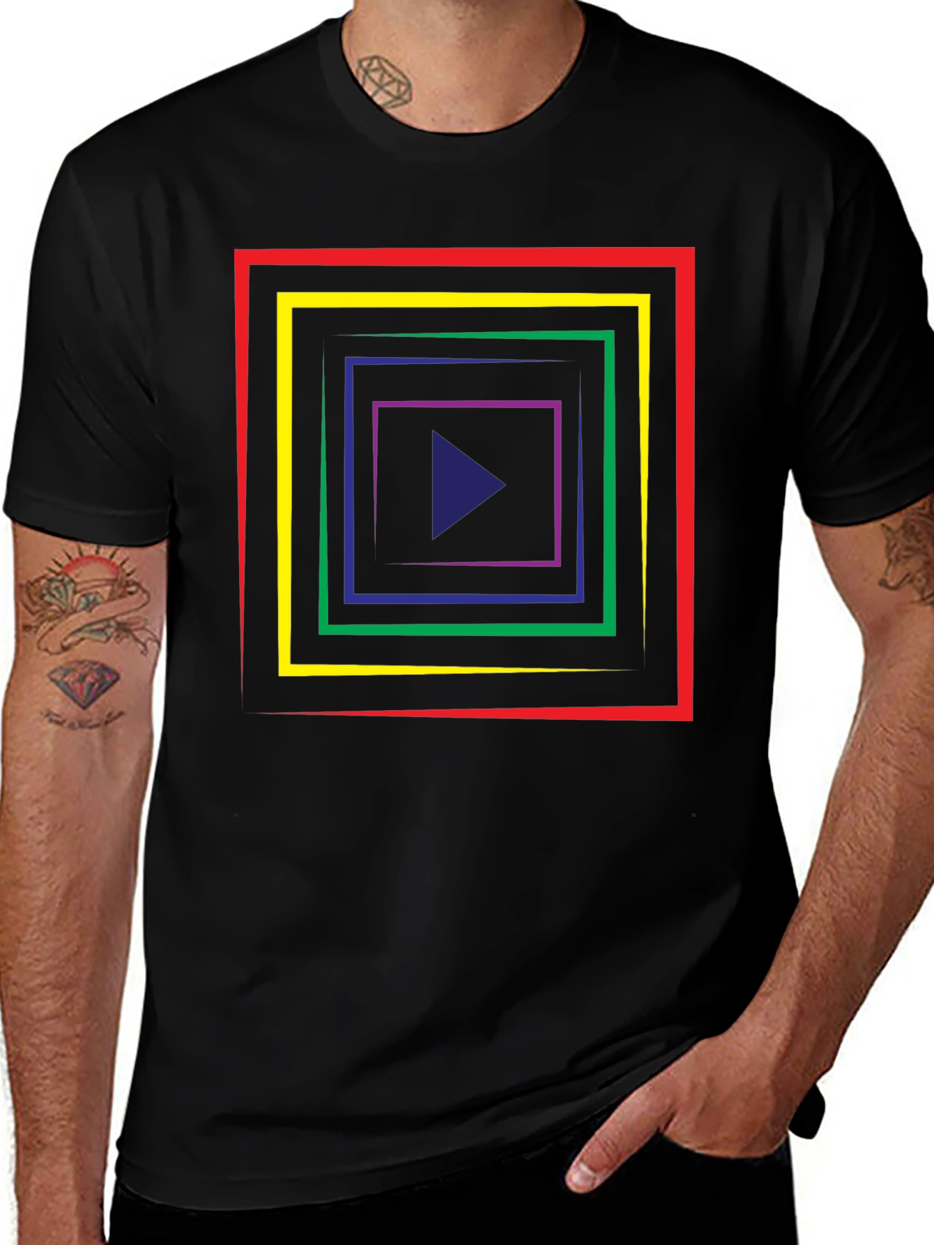 Variant 19 of Geometric Tunnel T-Shirt - Retro Style Play Button Tee