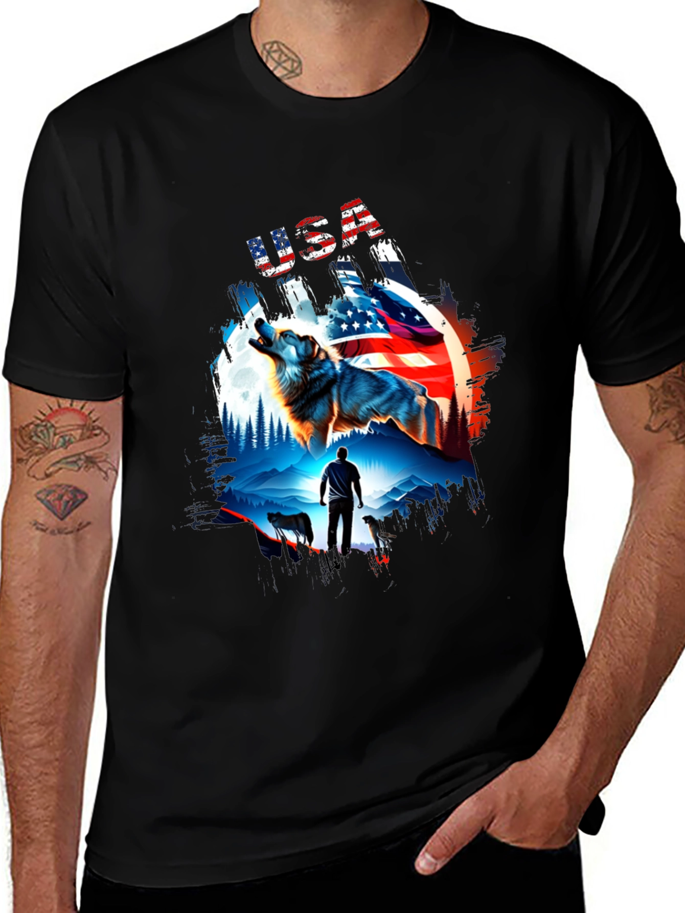 Variant 12 of USA Wolf Graphic T-Shirt - Patriotic Style