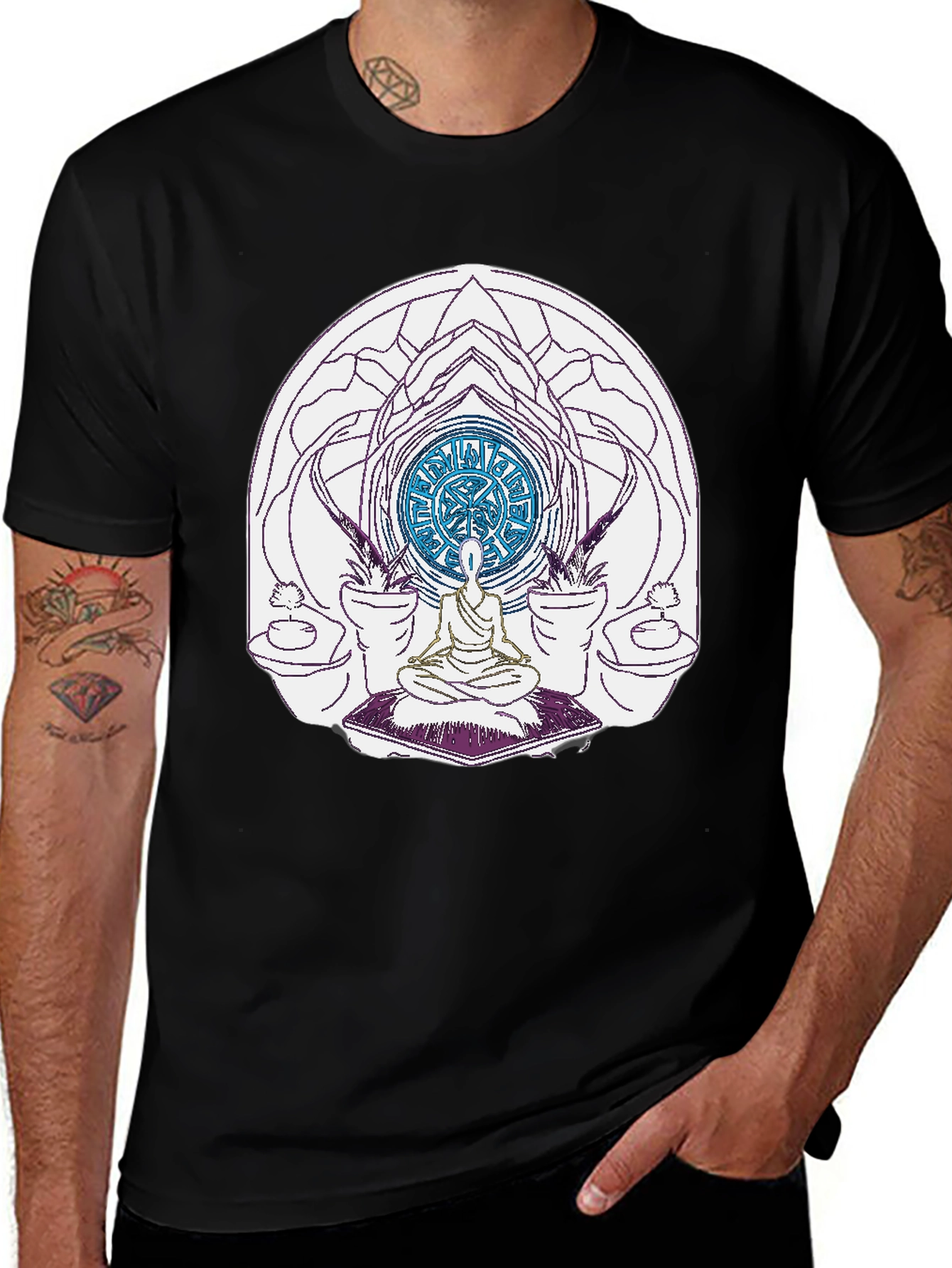 Variant 17 of Enlightened Meditation Graphic Tee - Black Cotton