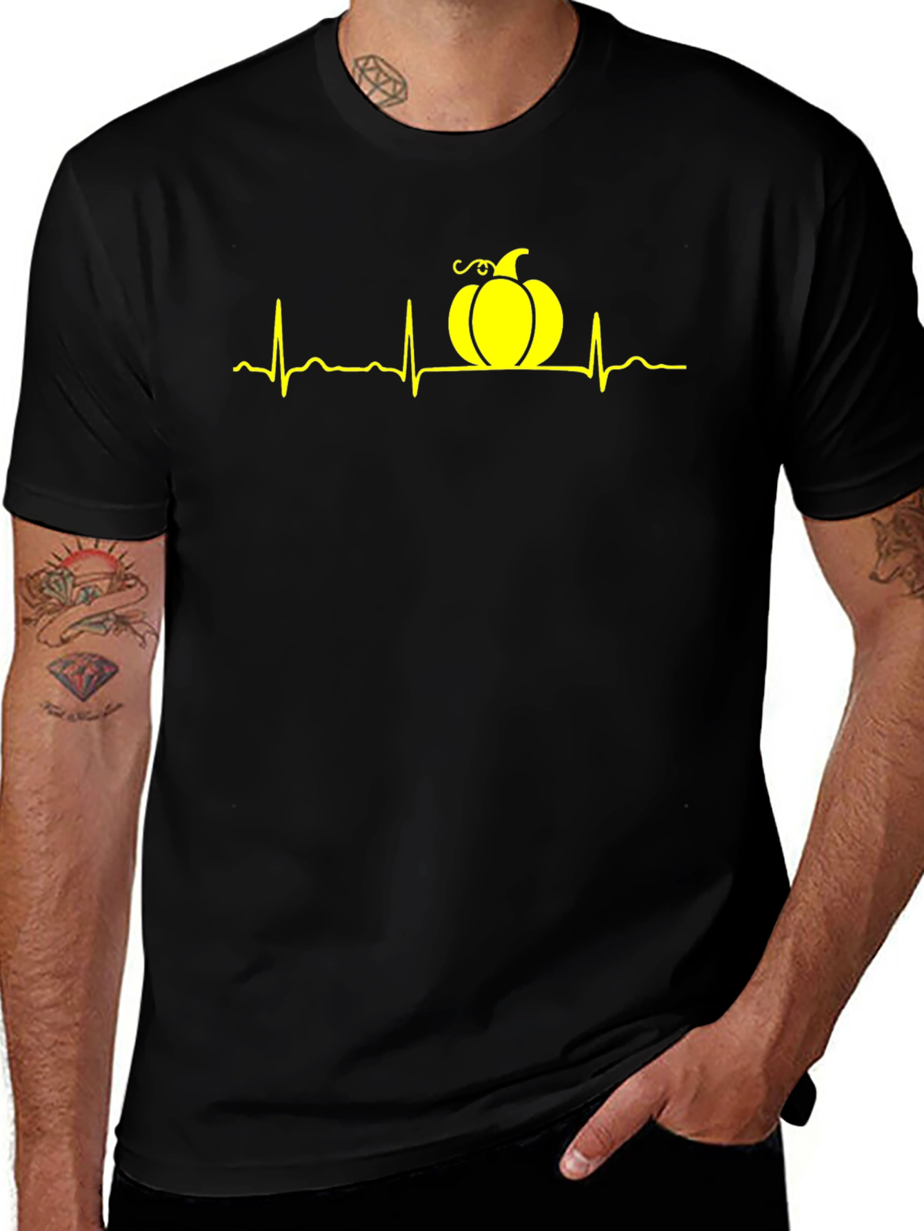 Variant 29 of Pumpkin Heartbeat T-Shirt - Black