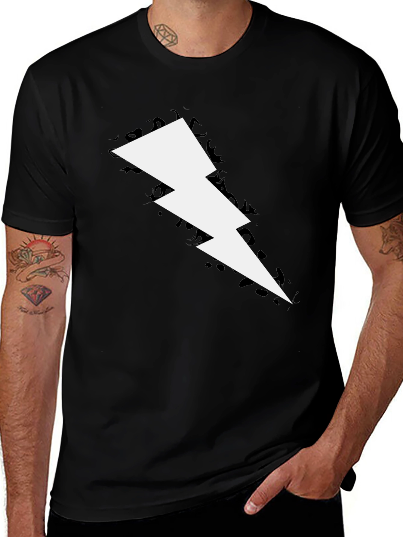 Variant 13 of Lightning Bolt Graphic Tee - Bold Black Cotton T-Shirt