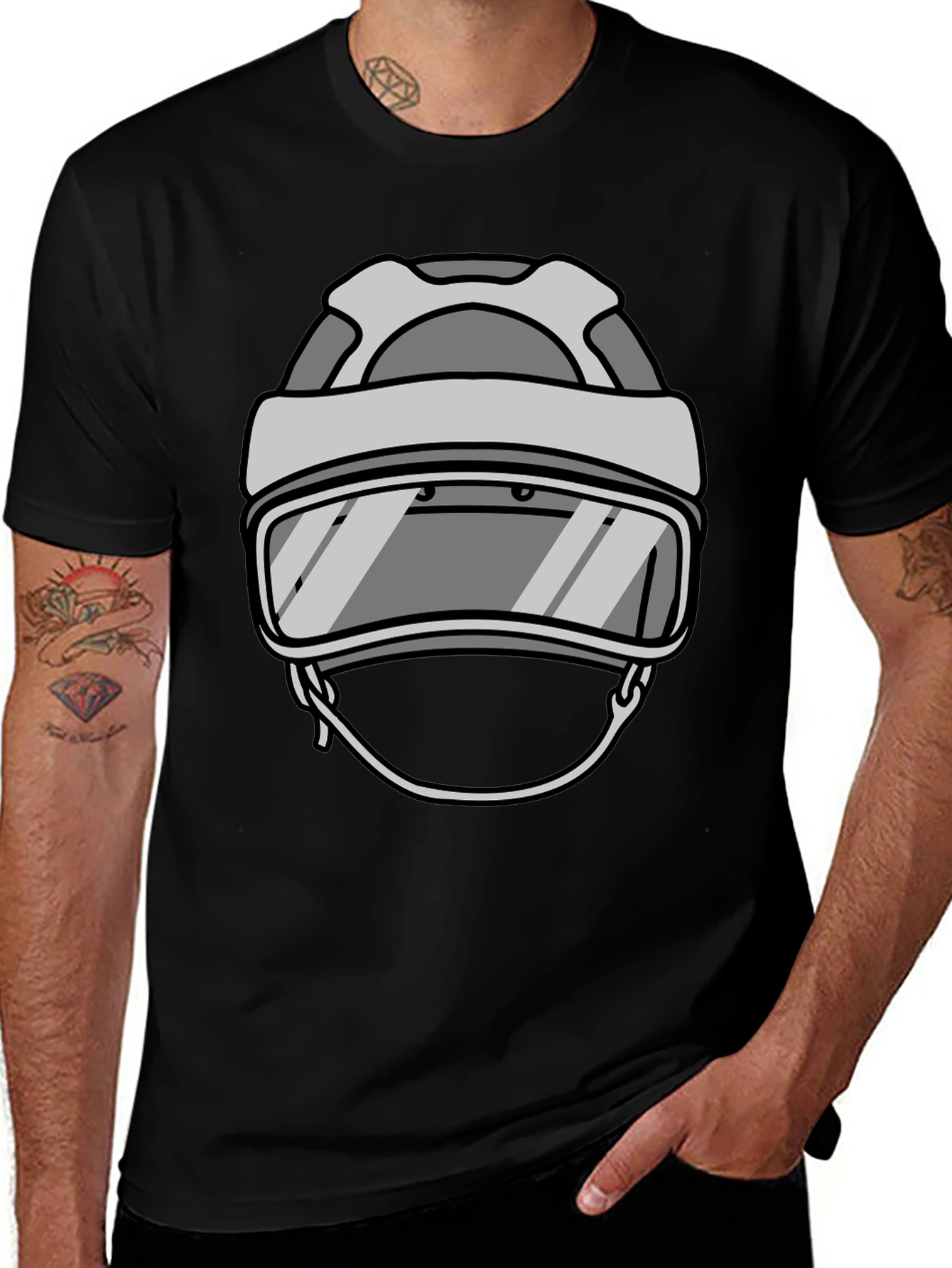 Variant 19 of Cool Hockey Helmet Graphic Tee - Black