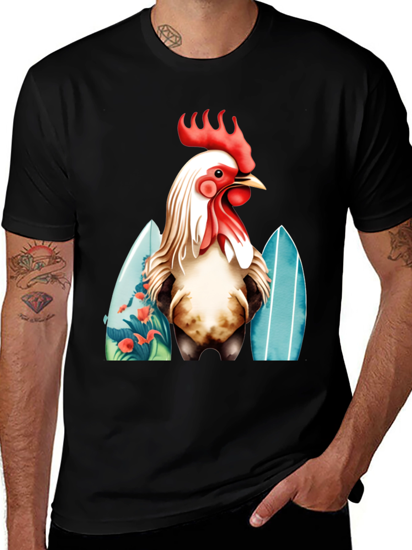 Variant 16 of Rooster Surfboard Graphic T-Shirt