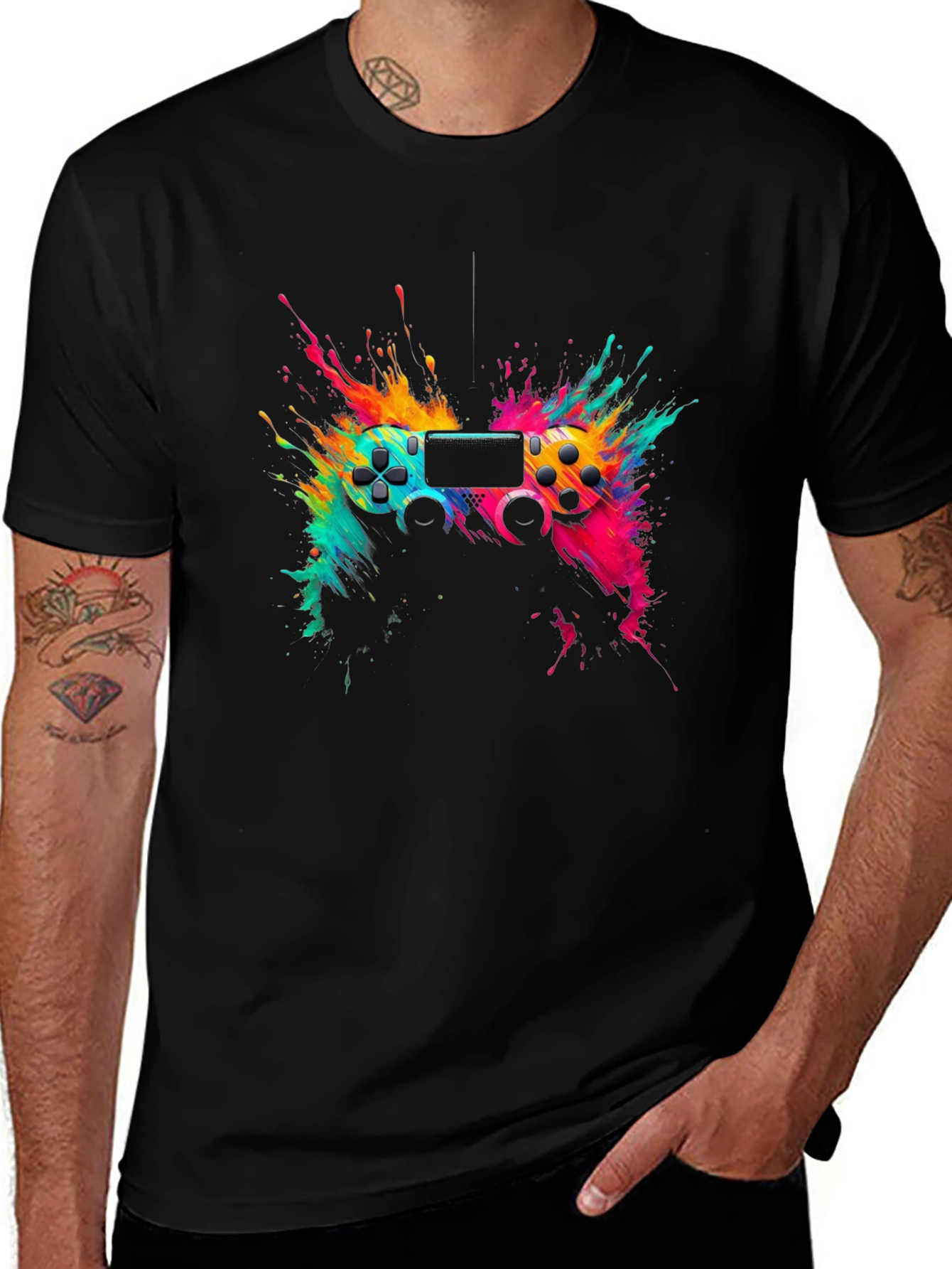 Gamer Splash T-Shirt - Colorful Controller Design