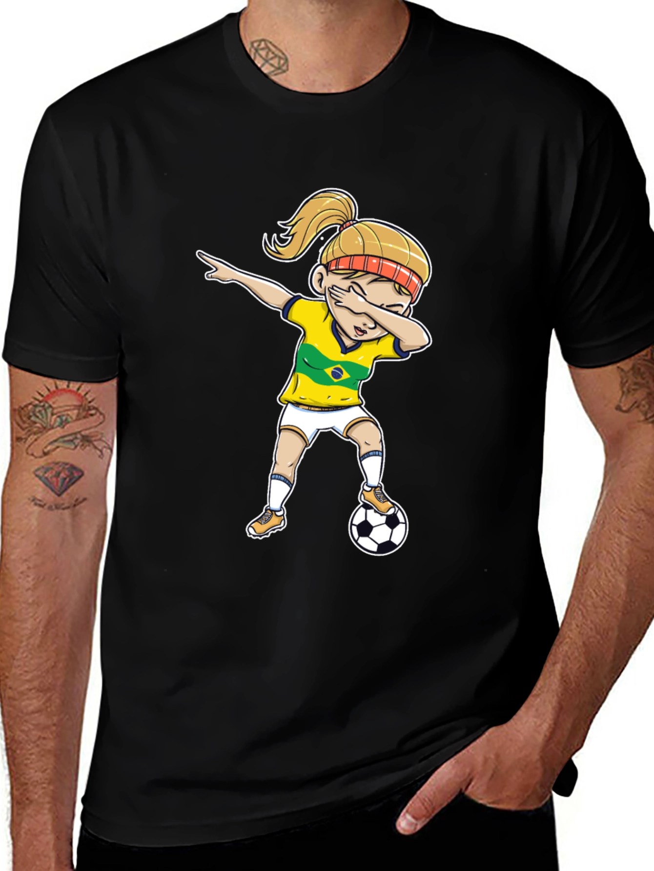 Black Brazil Soccer Girl Dab T-Shirt main image