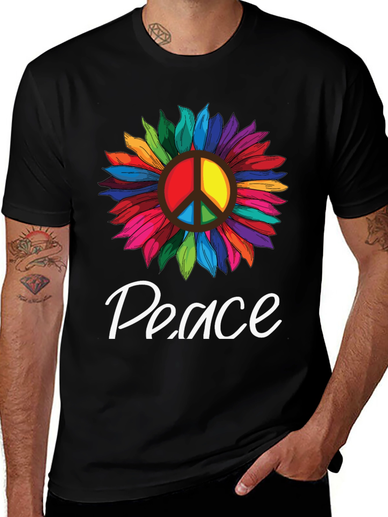 Variant 8 of Peace Sunflower Graphic T-Shirt -  Unisex Black Tee